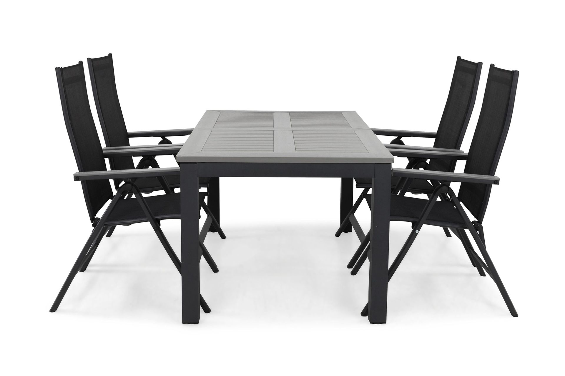 Monaco Matgrupp Utomhus 152-210 + 4 Positionsstol - Svart/Gr&aring;