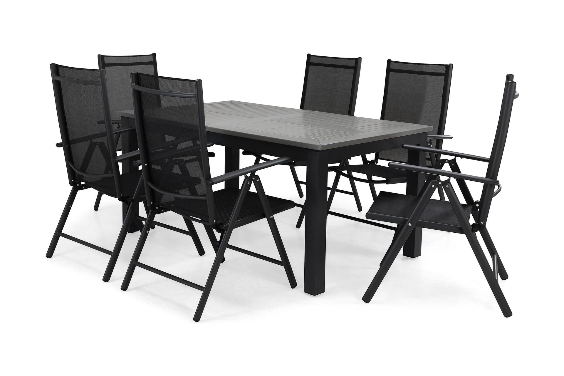 Monaco Matgrupp Utomhus 152-210 + 6 Maggie Positionsstol - Svart