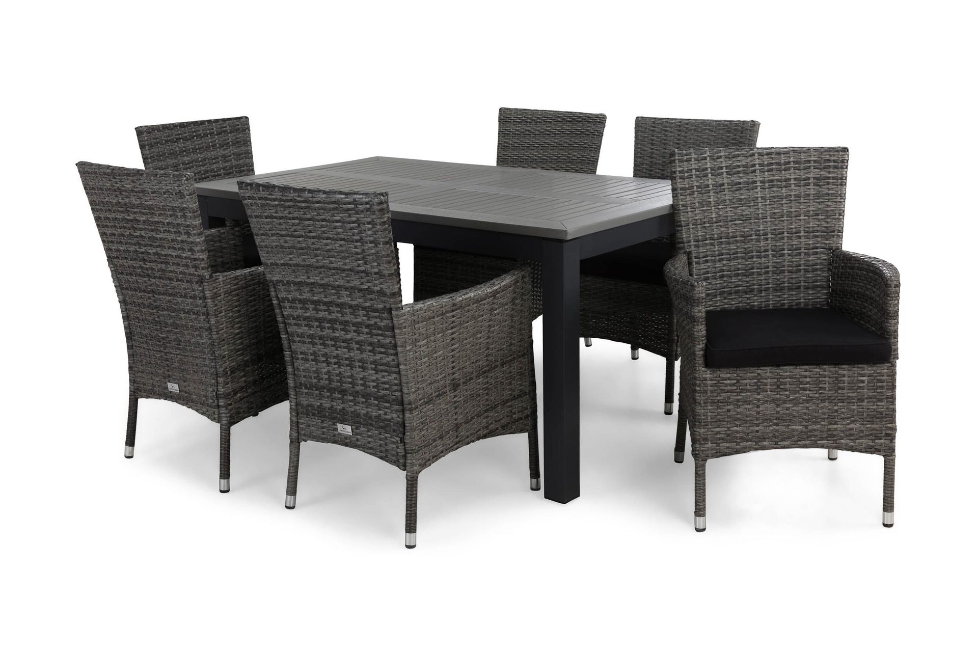 monaco matgrupp utomhus 152-210 + 6 thor fåtölj m dyna - svart/grå/svart