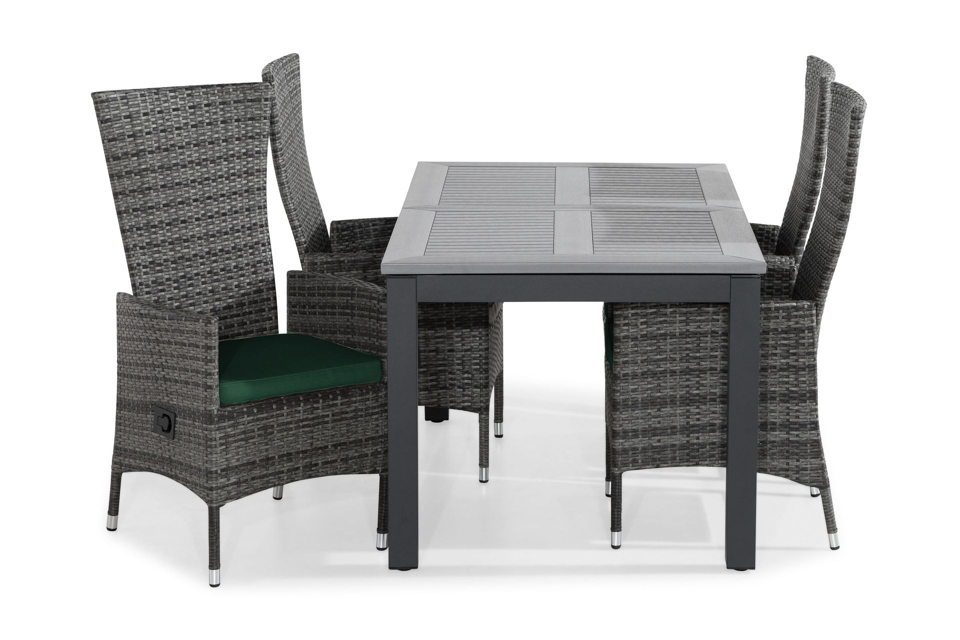 monaco matgrupp utomhus 152-210x90 + 4 jenny fåtölj ställbar m dyna - svart/grå/grön