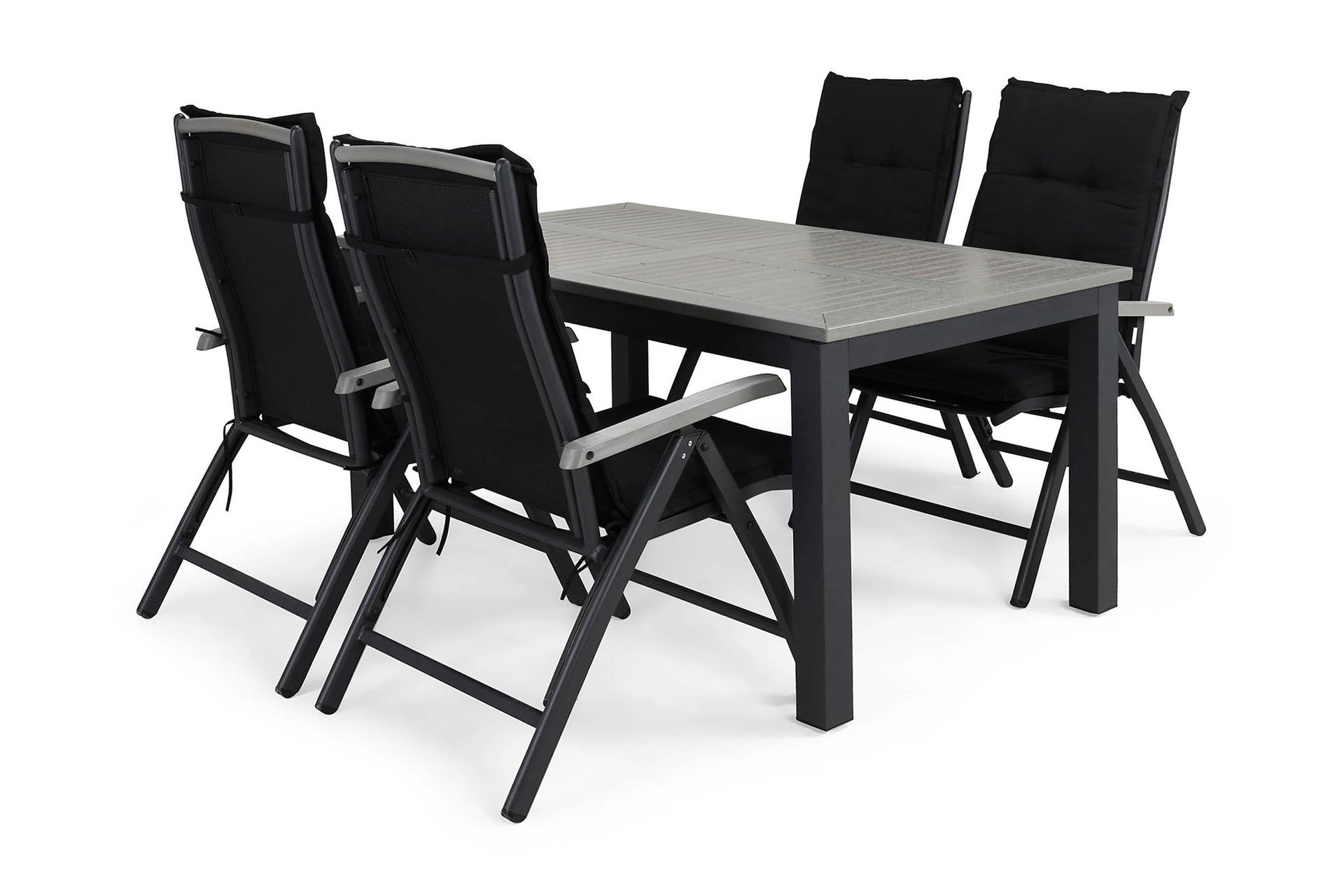 Monaco Matgrupp Utomhus 152-210x90 + 4 Monaco Positionsstol m Dyna - Svart/Gr&aring;