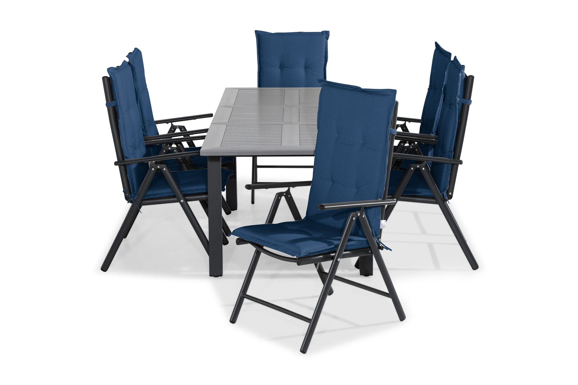 monaco matgrupp utomhus 152-210x90 + 6 maggie positionsstol m dyna - svart/blå