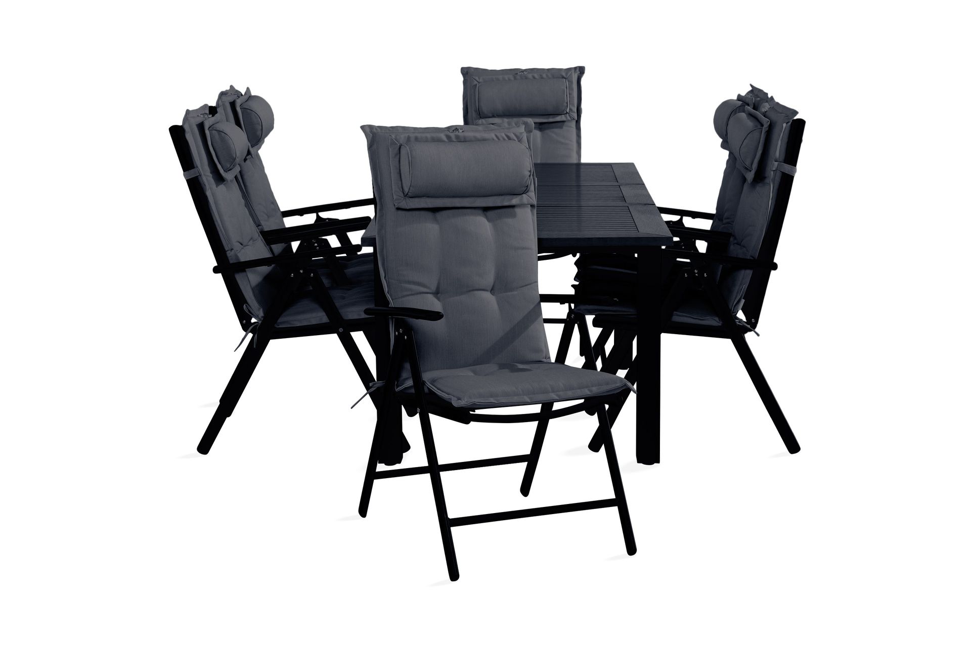 Monaco Matgrupp Utomhus 90x152-210 + 6 Maggie Positionsstol m Dyna - Svart/Gr&aring;