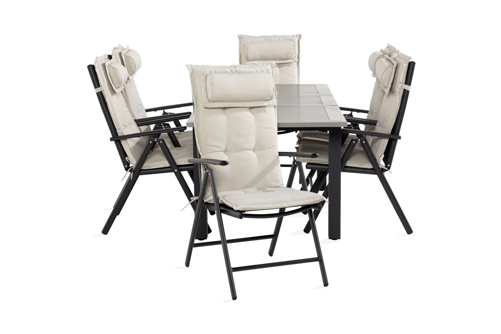 monaco matgrupp utomhus 90x152-210 + 6 maggie positionsstol m dyna - svart/offwhite