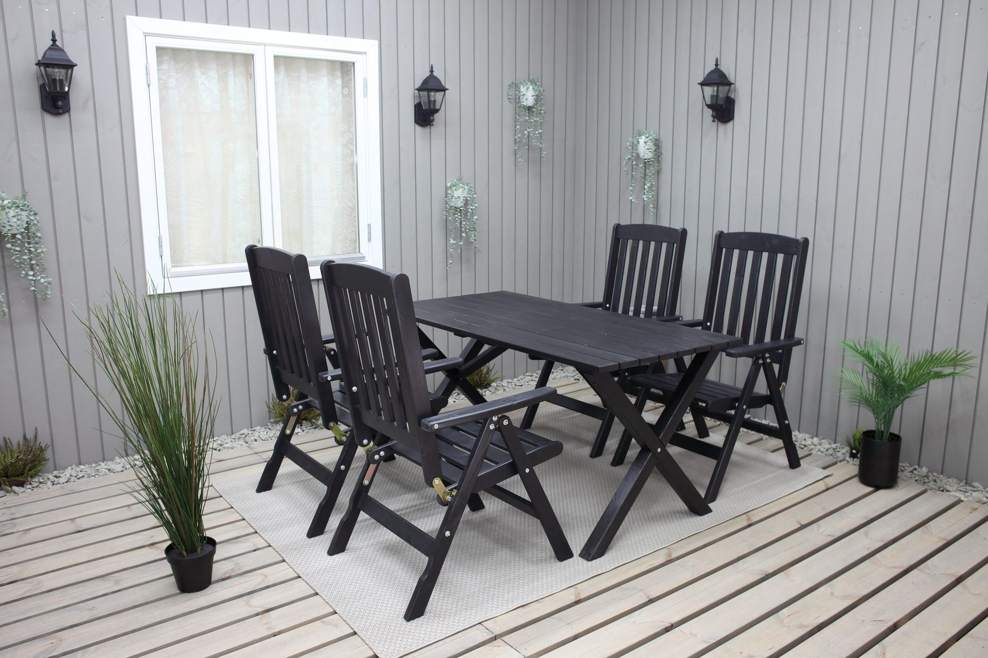 oliver matgrupp utomhus 4 utestolar - grå/svart