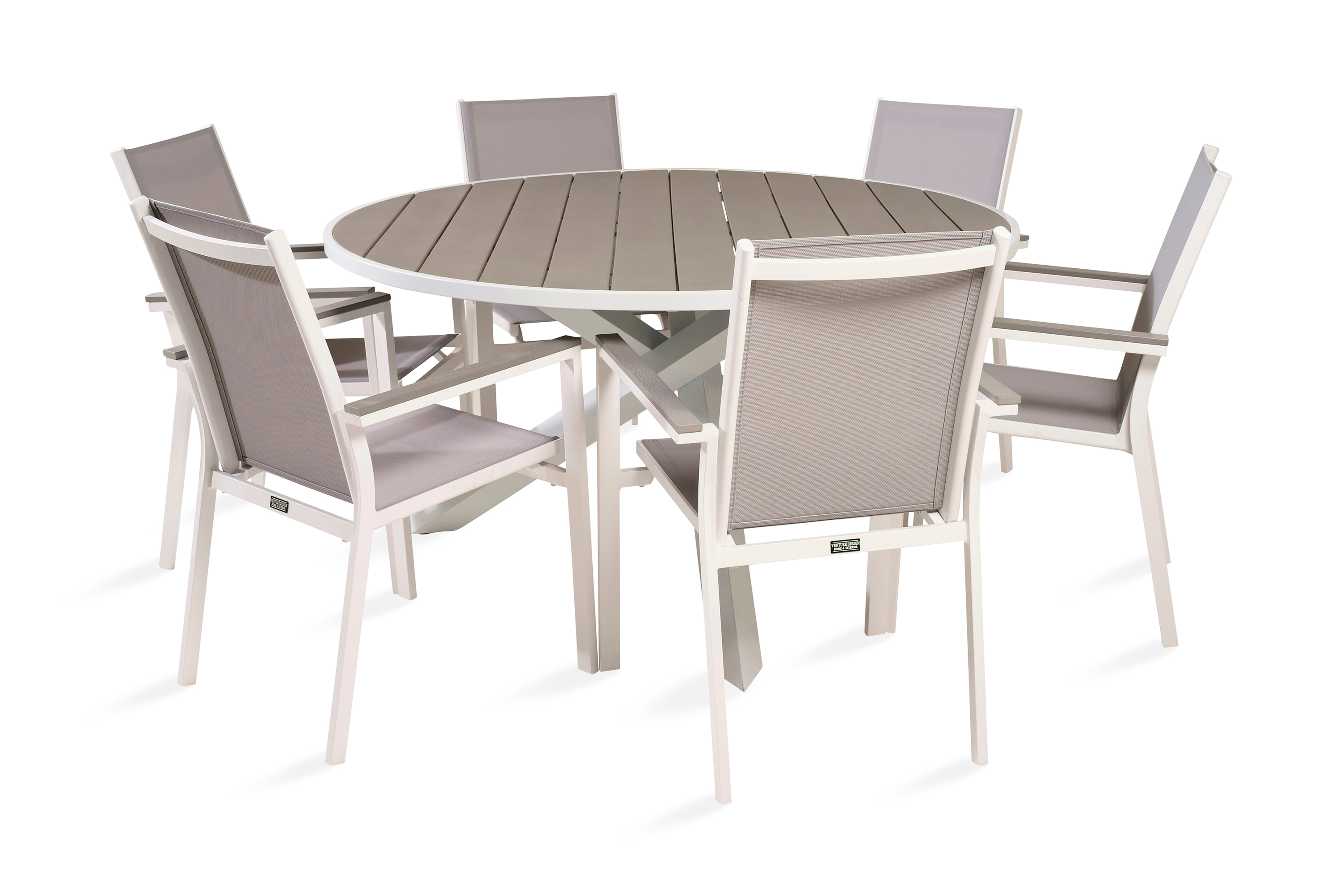 parma matgrupp utomhus rund ø140cm + 6 karmstolar - vit/grå