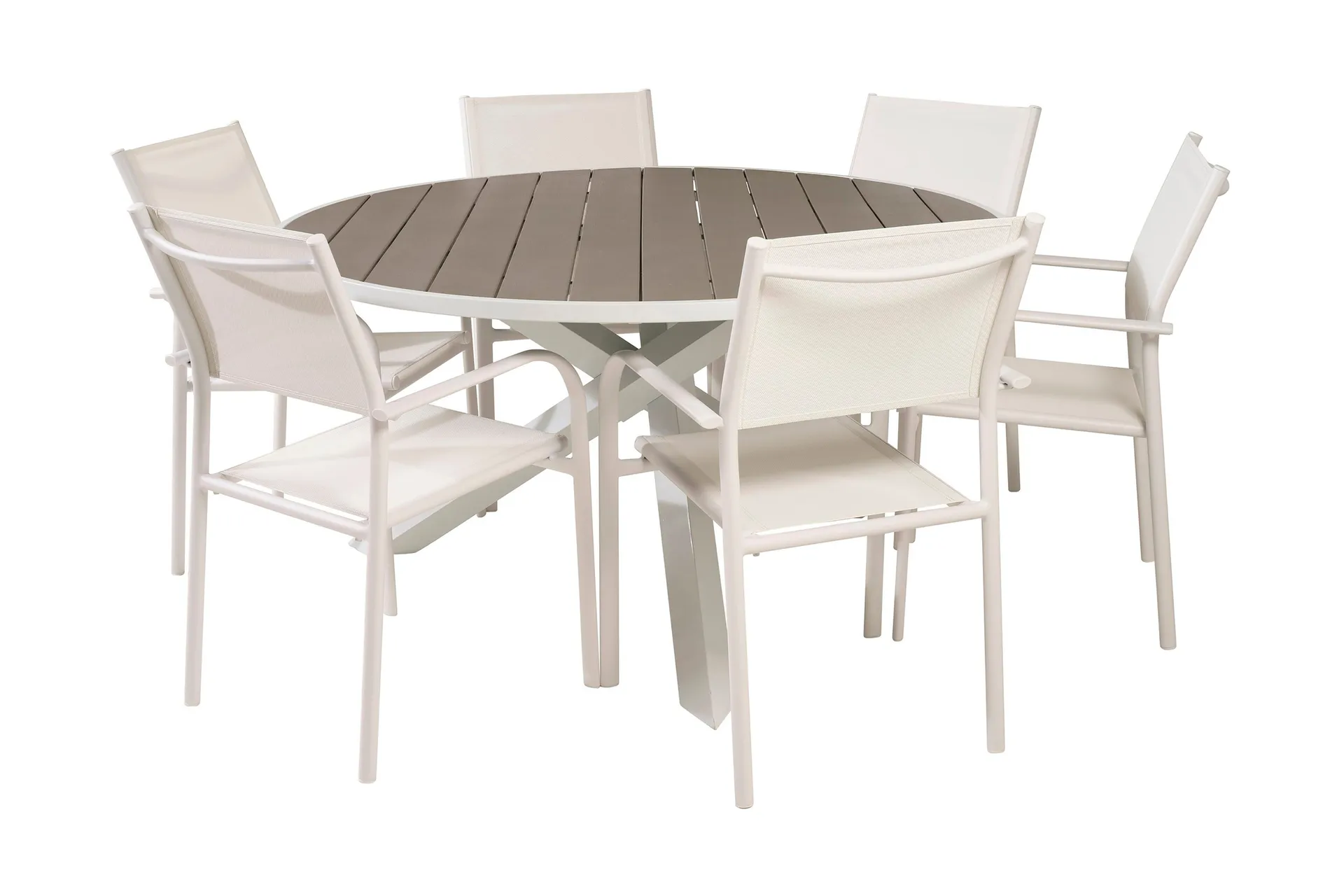 Parma Matgrupp Utomhus Rund &Oslash;140cm + 6 Santorini Karmstolar - Vit