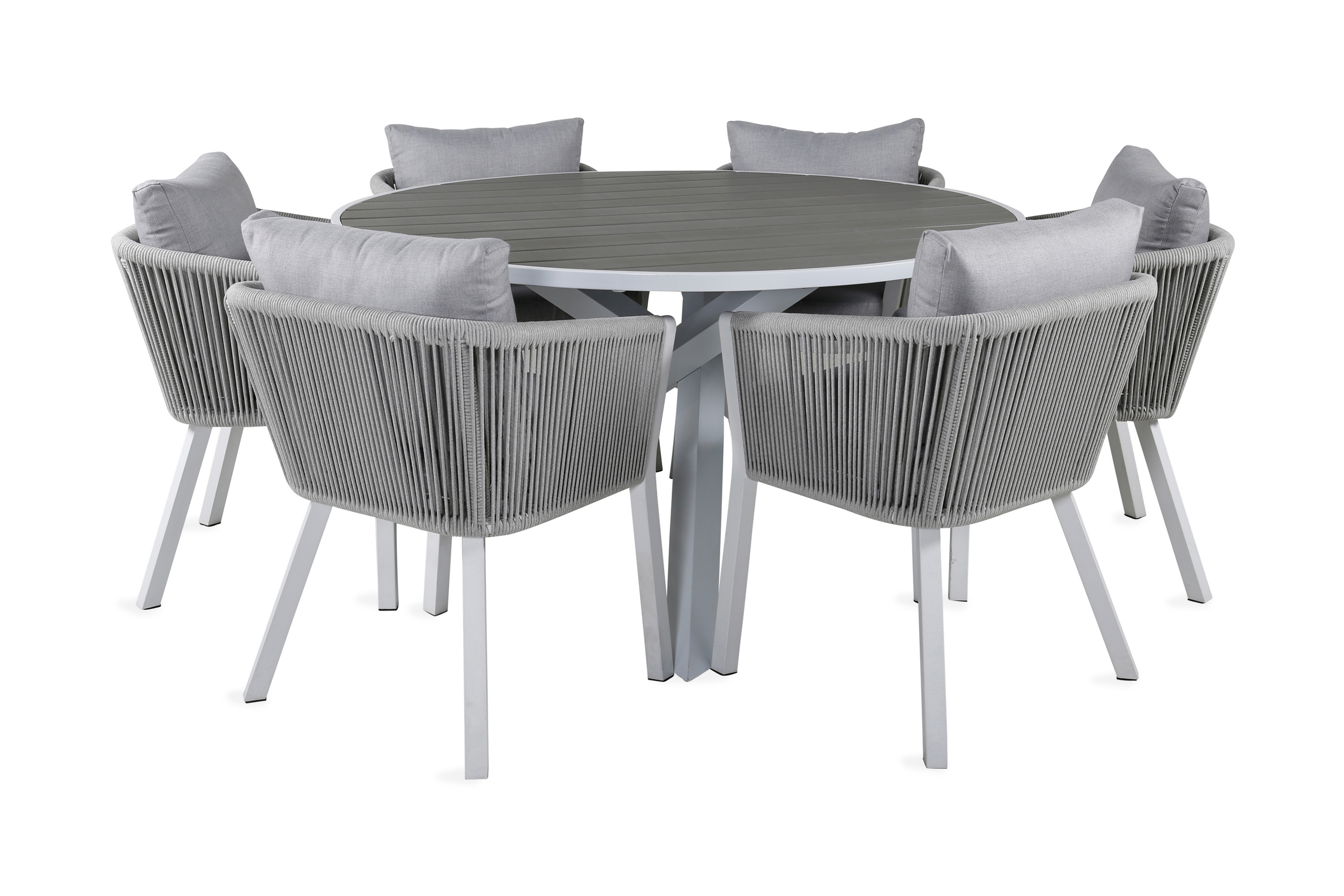 Parma Matgrupp Utomhus Rund 140cm 6 Virya Matstolar Brun