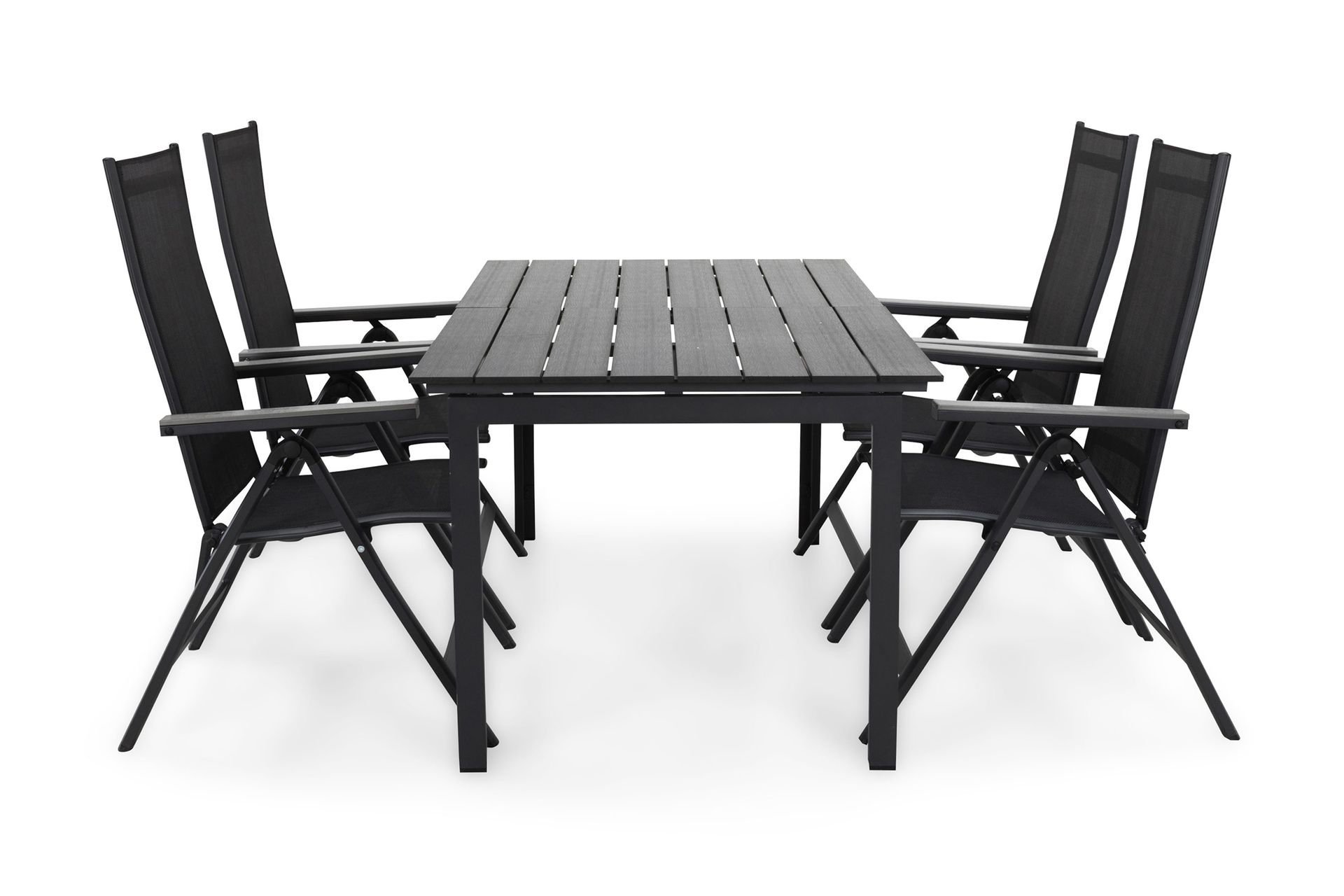 Portland Matgrupp Utomhus 152-210x90 + 4 Monaco Light Positionsstol - Svart/Gr&aring;