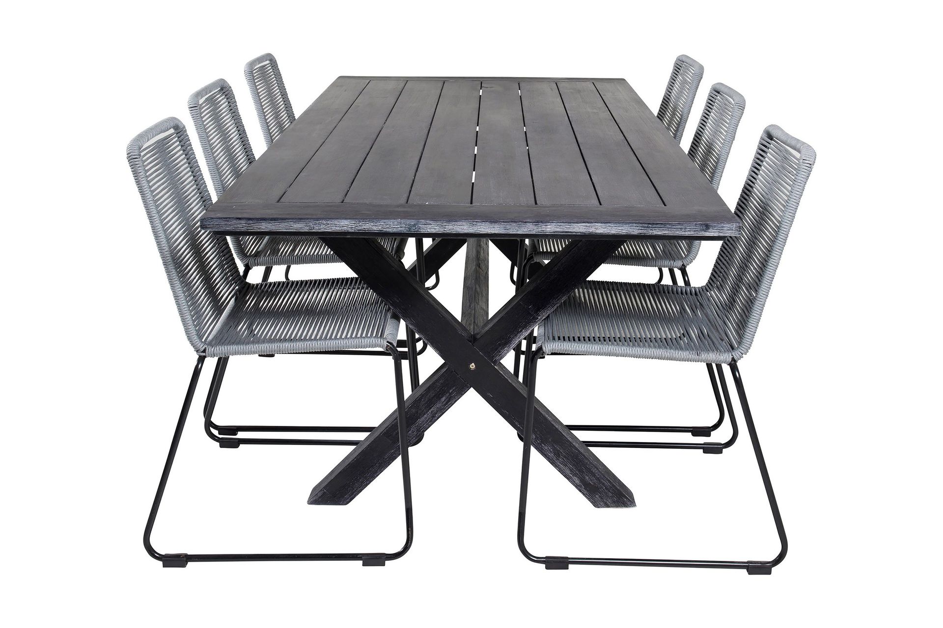 rives matgrupp utomhus 200cm + 6 lindos matstolar - svart/grå