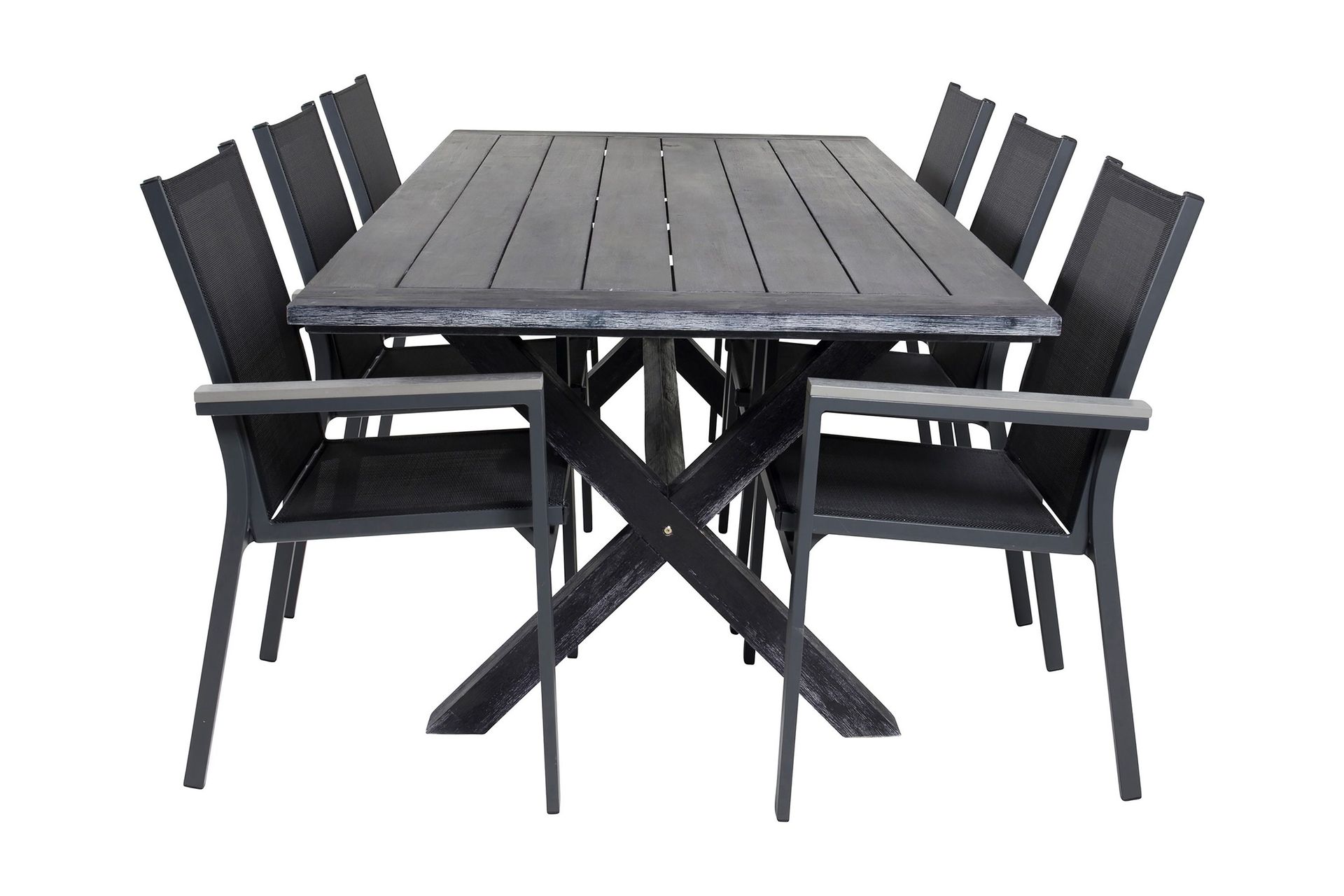 rives matgrupp utomhus 200cm + 6 parma karmstolar - svart
