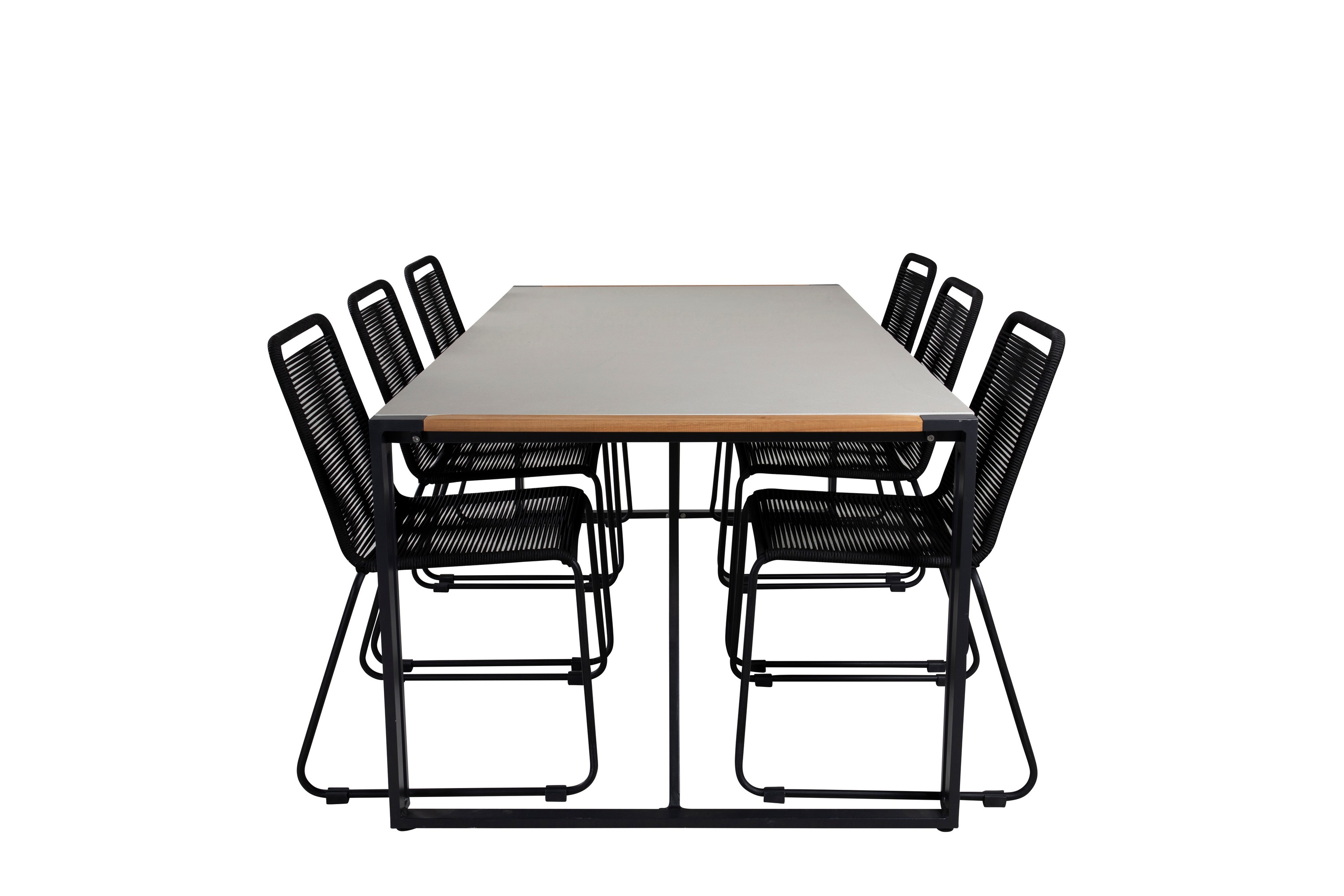 Texas Matgrupp Utomhus 200cm 6 Lindos Stapelbara Matstolar Svart
