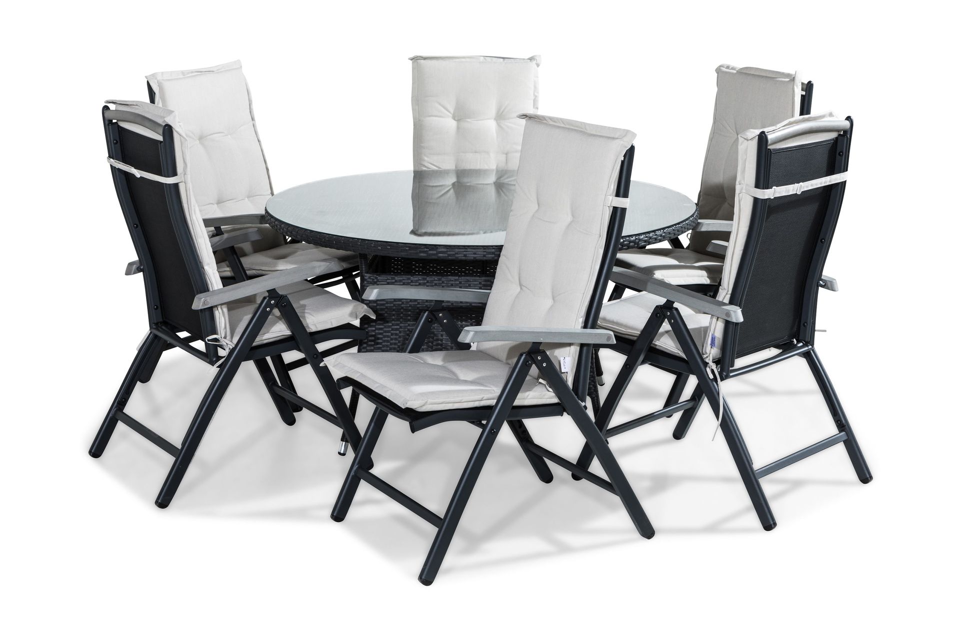 thor matgrupp 140 rund + 6 monaco positionsstol m dyna - svart/grå/vit
