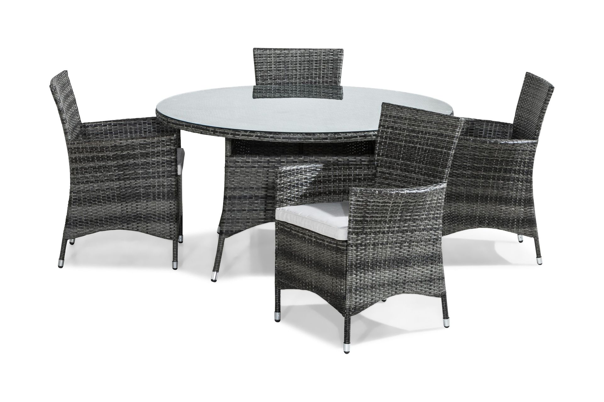 thor matgrupp utomhus 140 rund + 4 thor fåtölj m dyna - grå