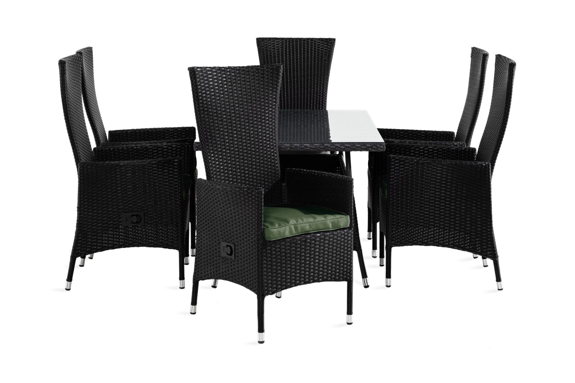 Thor Matgrupp Utomhus 140x90 + 6 Jenny F&aring;t&ouml;lj St&auml;llbar m Dyna - Svart/Gr&ouml;n