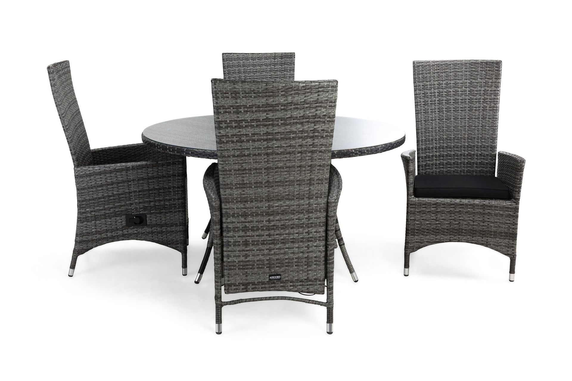 thor matgrupp utomhus ø140 + 4 jenny ställbar fåtölj m dyna - grå/grå/svart