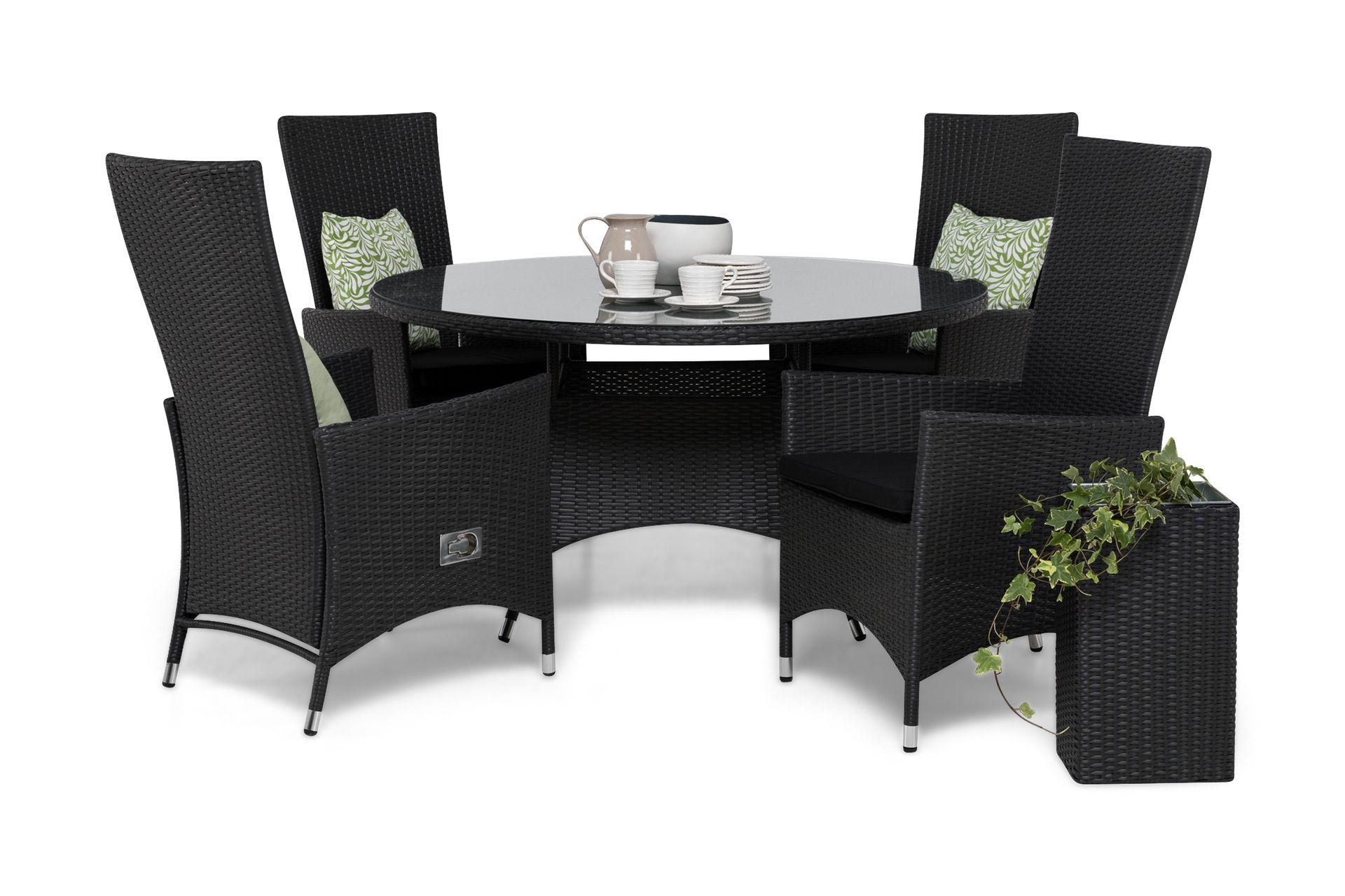 thor matgrupp ø140 + 4 jenny ställbar fåtölj m dyna - svart