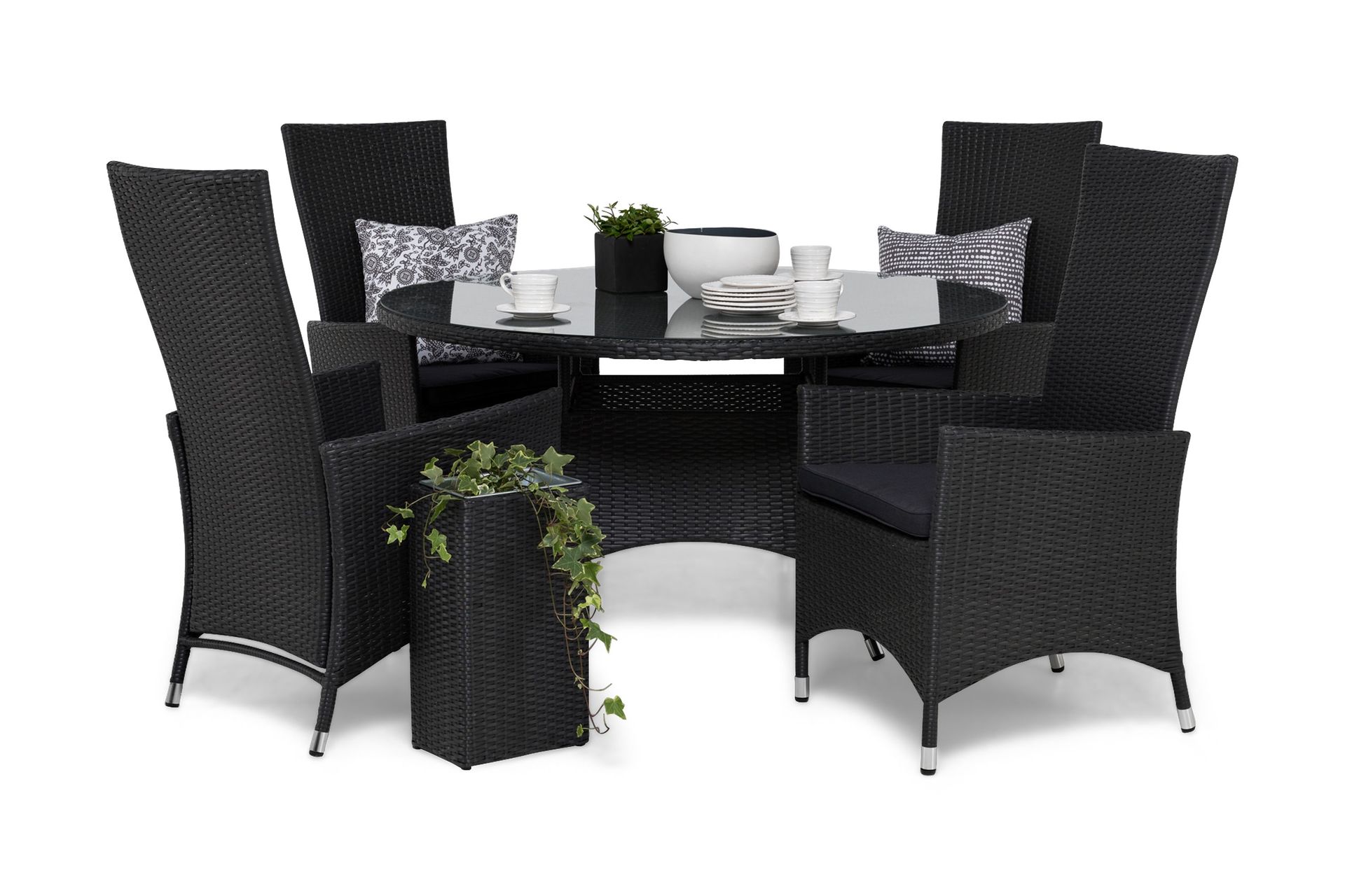 thor matgrupp ø140 + 4 jenny ställbar fåtölj m dyna - svart/grå