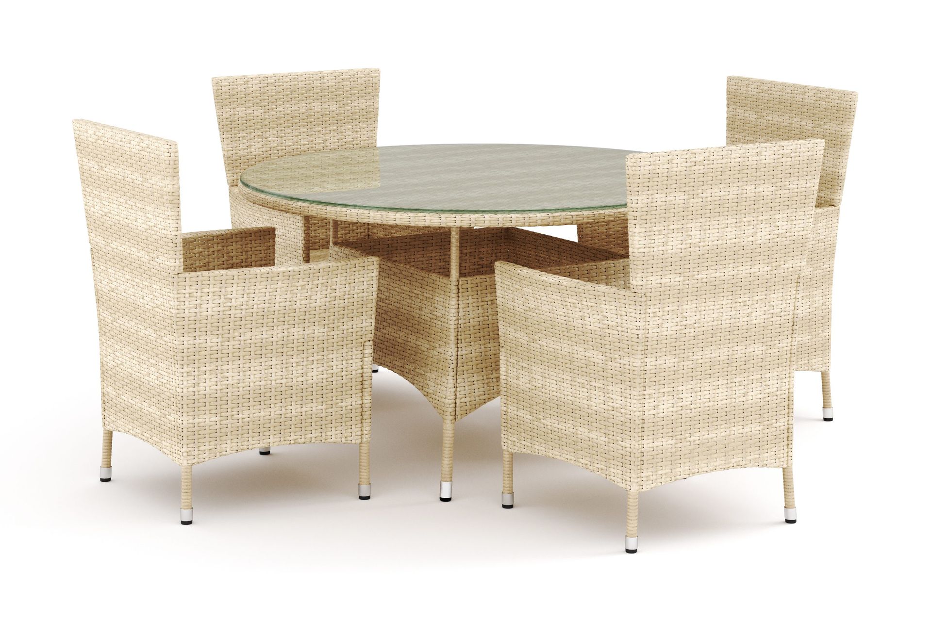 Thor utomhus rund matgrupp 140 cm med 4 Thor utef&aring;t&ouml;ljer - Beige