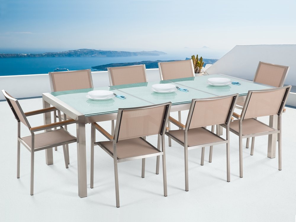 Trädgårdsmöbelset Med Utebord-8 Utestolar Grosseto Beige