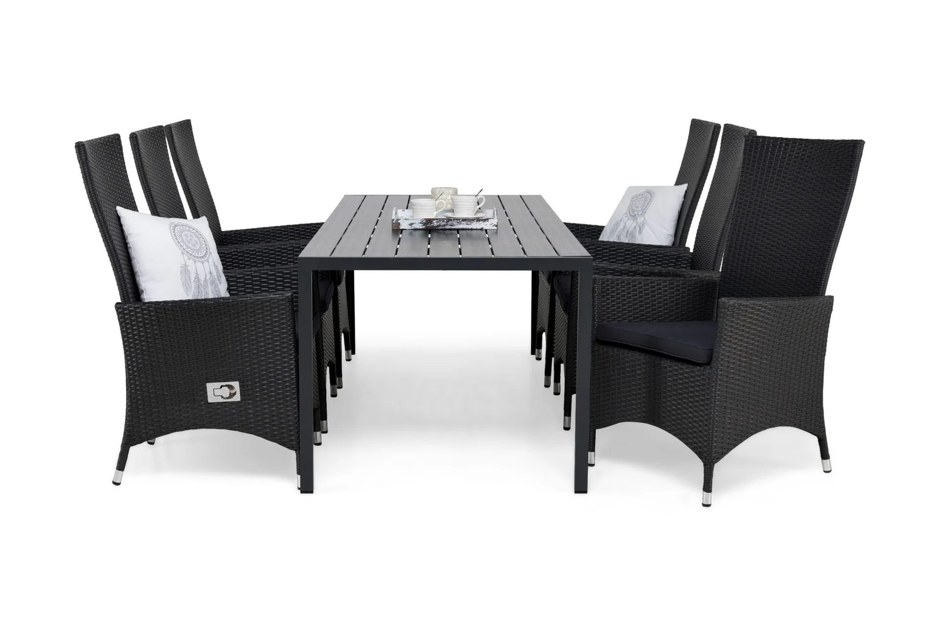 tunis matgrupp 205 + 6 jenny ställbar fåtölj m dyna - svart/svart/grå