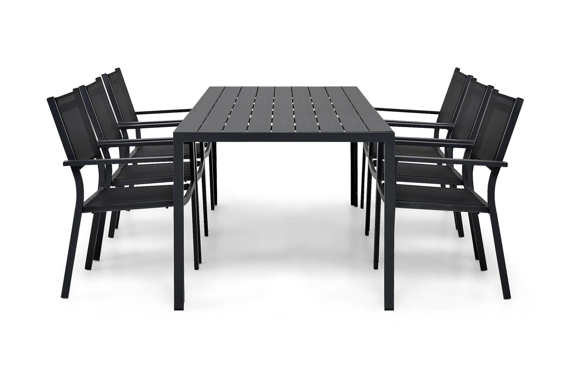 tunis matgrupp 205x90 cm + 6 tunis stapelstol - svart/svart