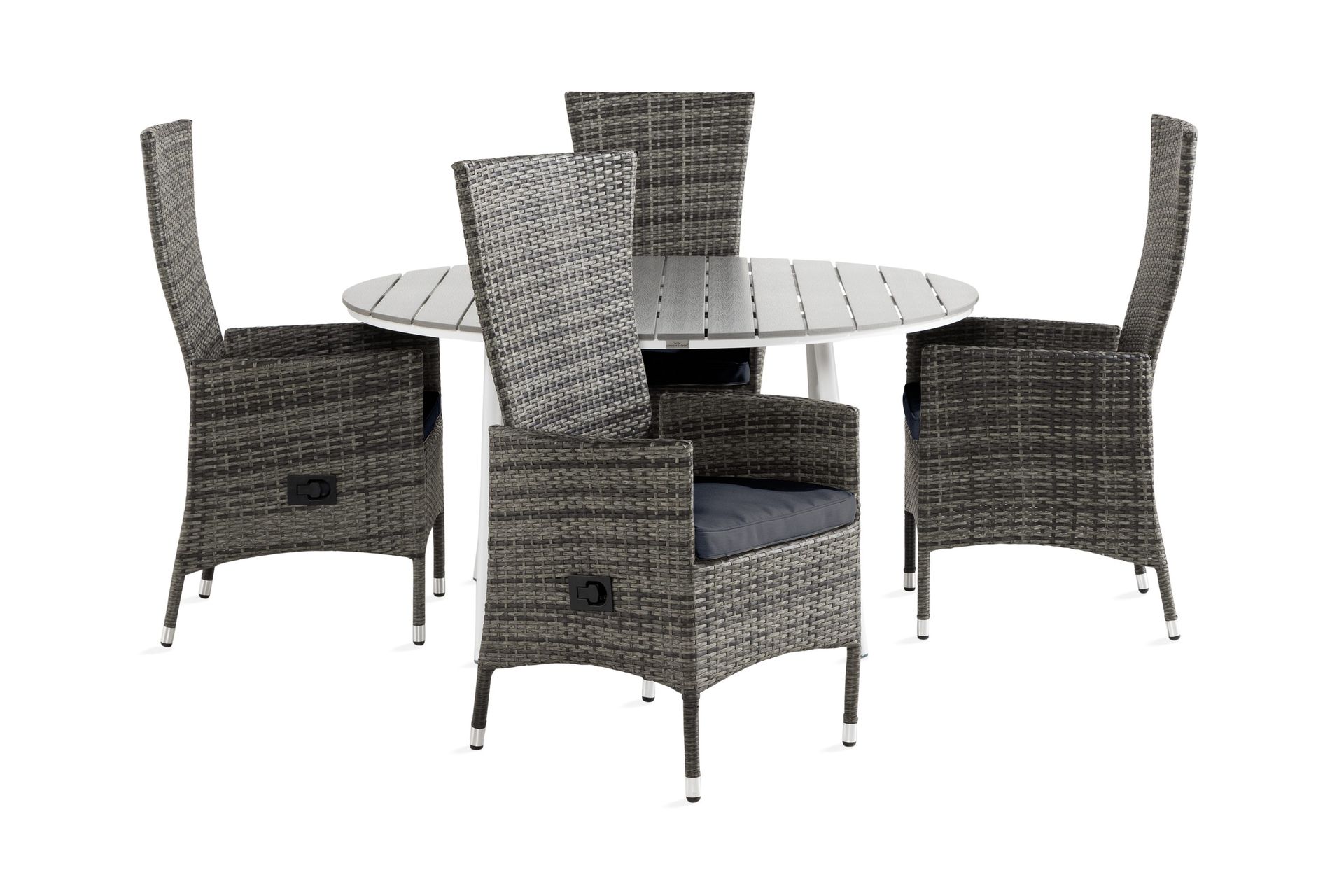 Tunis Matgrupp Utomhus 140 Rund + 4 Jenny F&aring;t&ouml;lj St&auml;llbar m Dyna - Vit/Gr&aring;