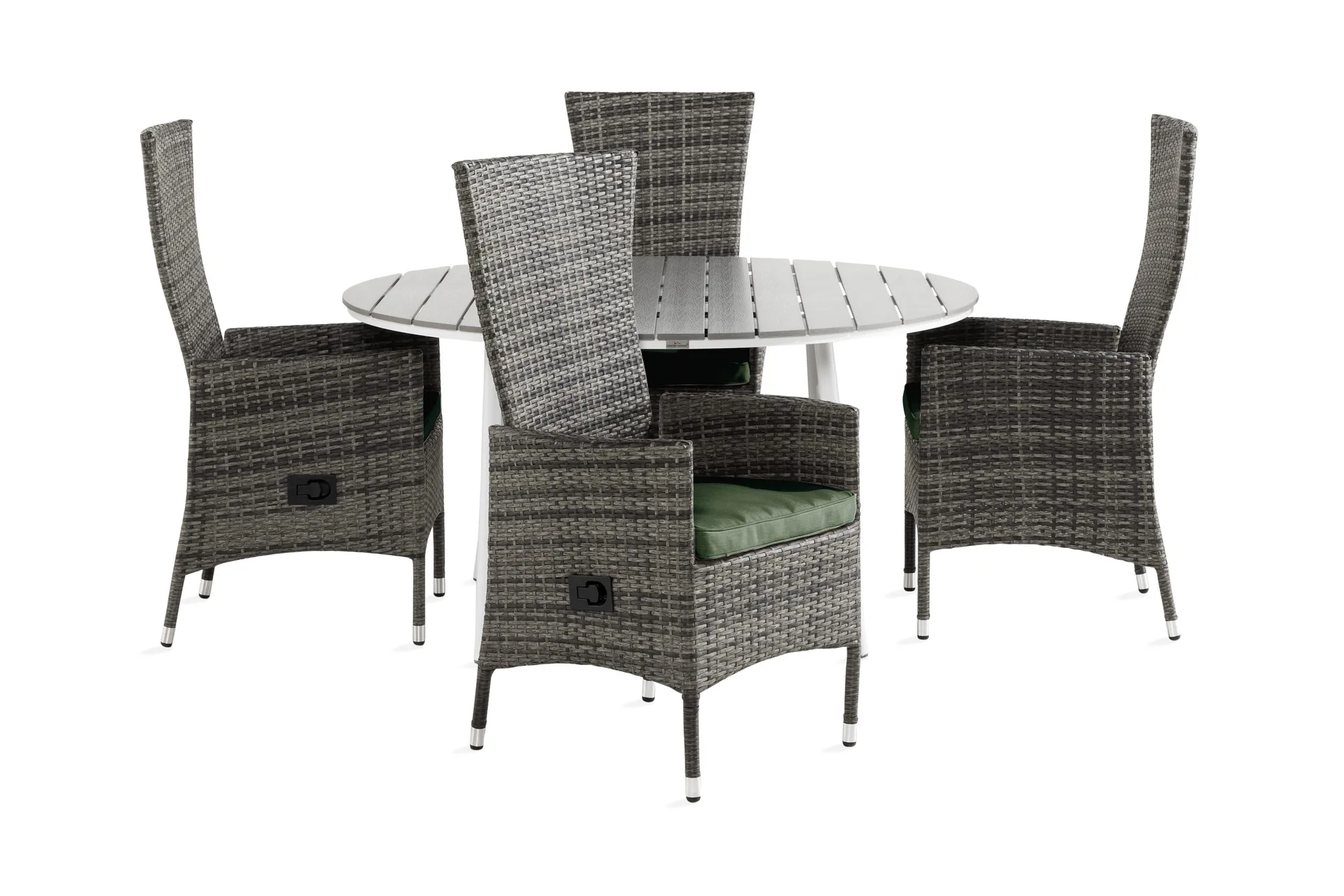 Tunis Matgrupp Utomhus 140 Rund + 4 Jenny F&aring;t&ouml;lj St&auml;llbar m Dyna - Vit/Gr&aring;/Gr&ouml;n