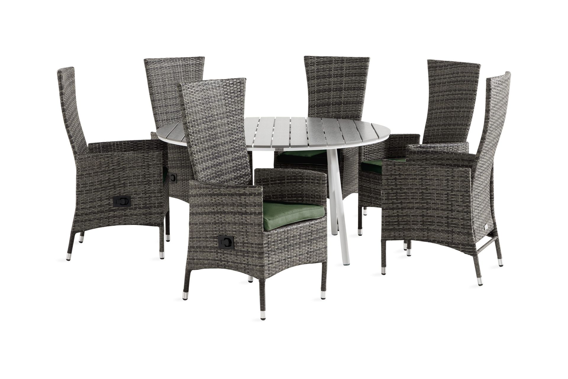 Tunis Matgrupp Utomhus 140 Rund + 6 Jenny F&aring;t&ouml;lj St&auml;llbar m Dyna - Vit/Gr&aring;/Gr&ouml;n