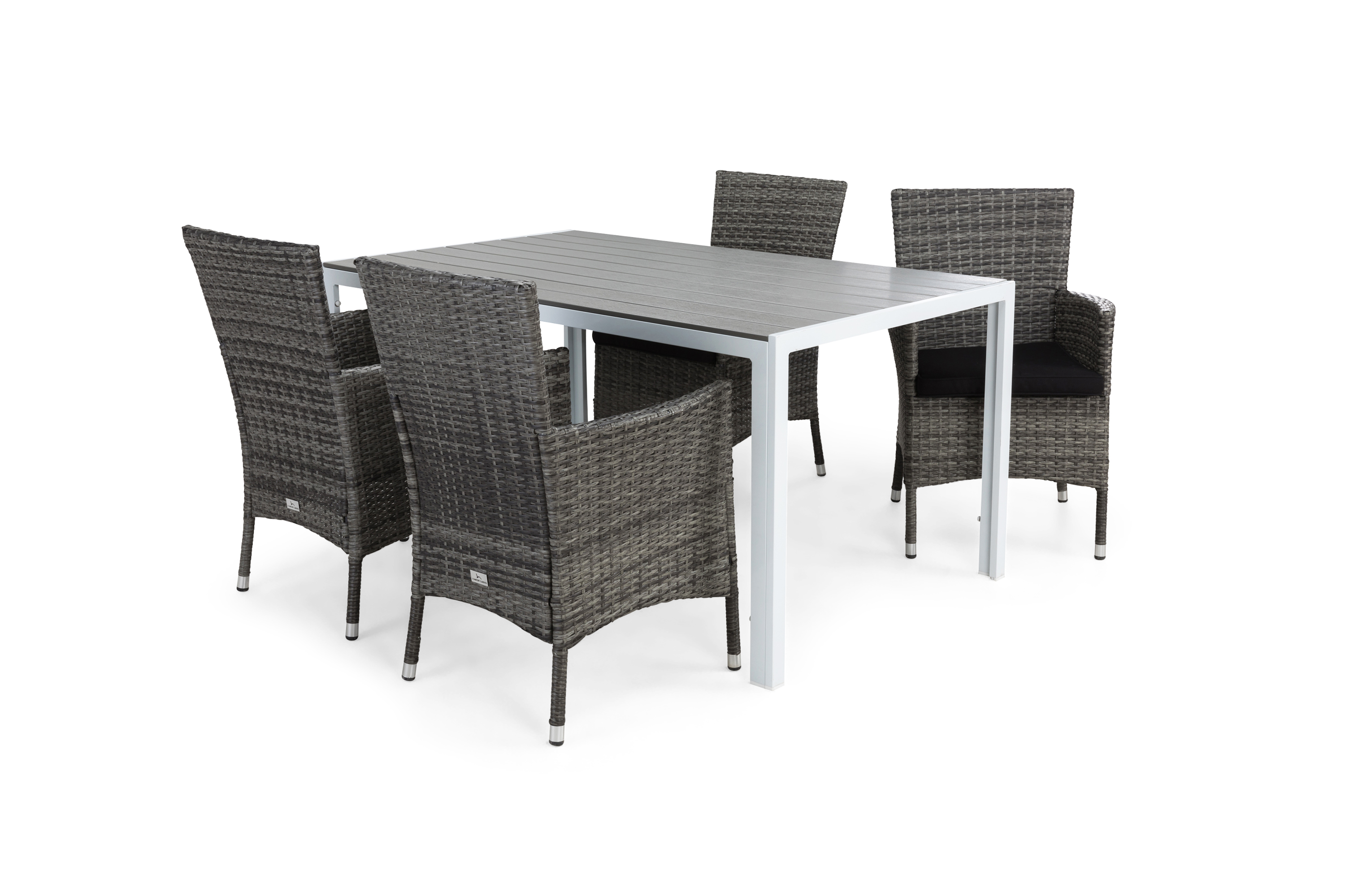 tunis matgrupp utomhus 150 + 4 thor fåtölj m dyna - vit/grå/svart