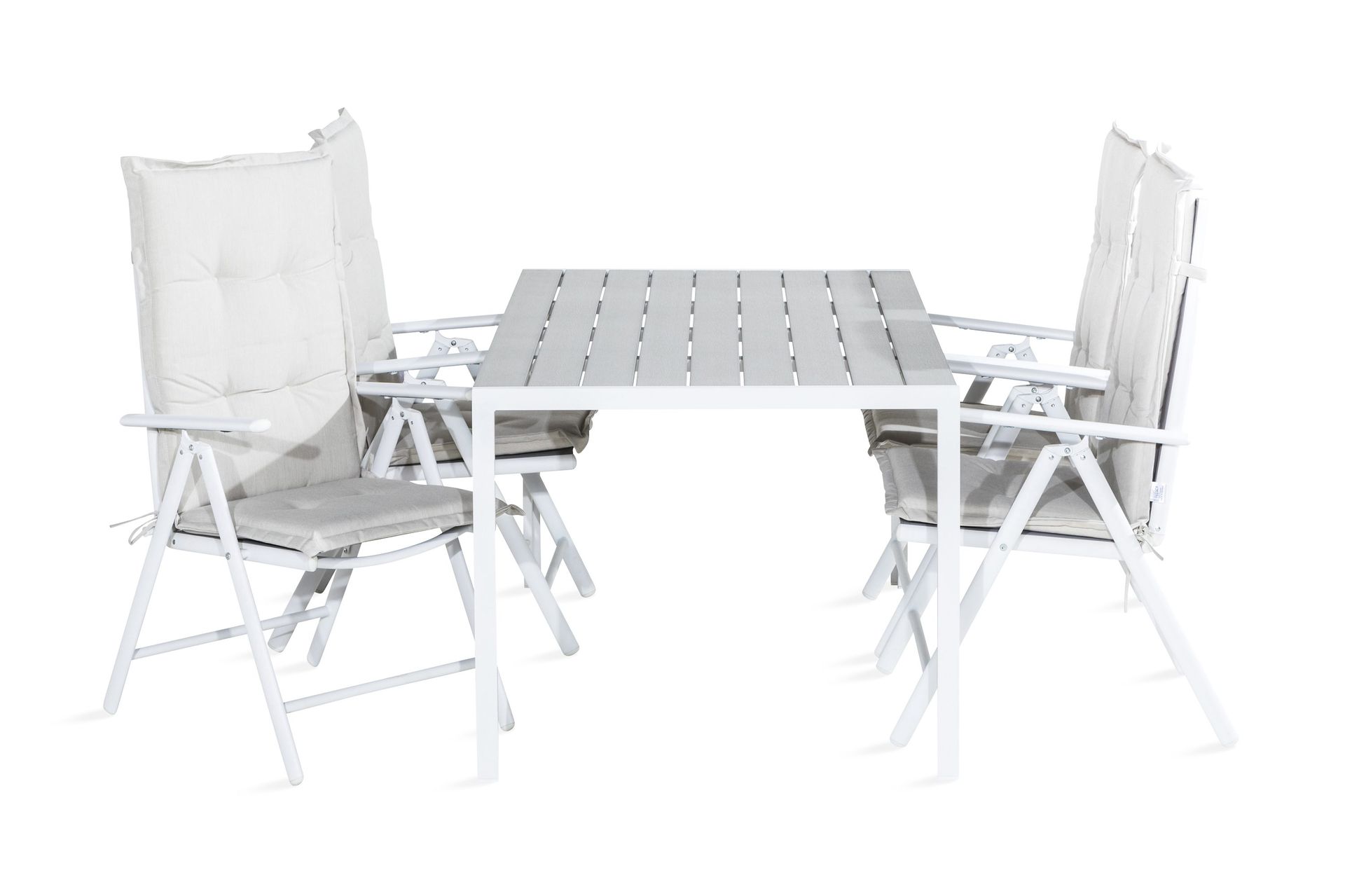 tunis matgrupp utomhus 150x90 + 4 maggie positionsstol m dyna - vit/grå/offwhite