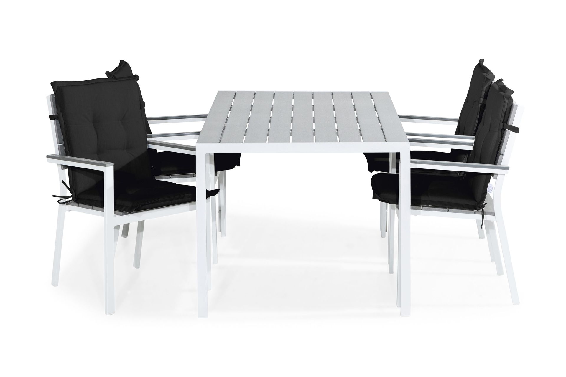 tunis matgrupp utomhus 150x90 + 4 stapelstolar m dyna - vit/grå/svart