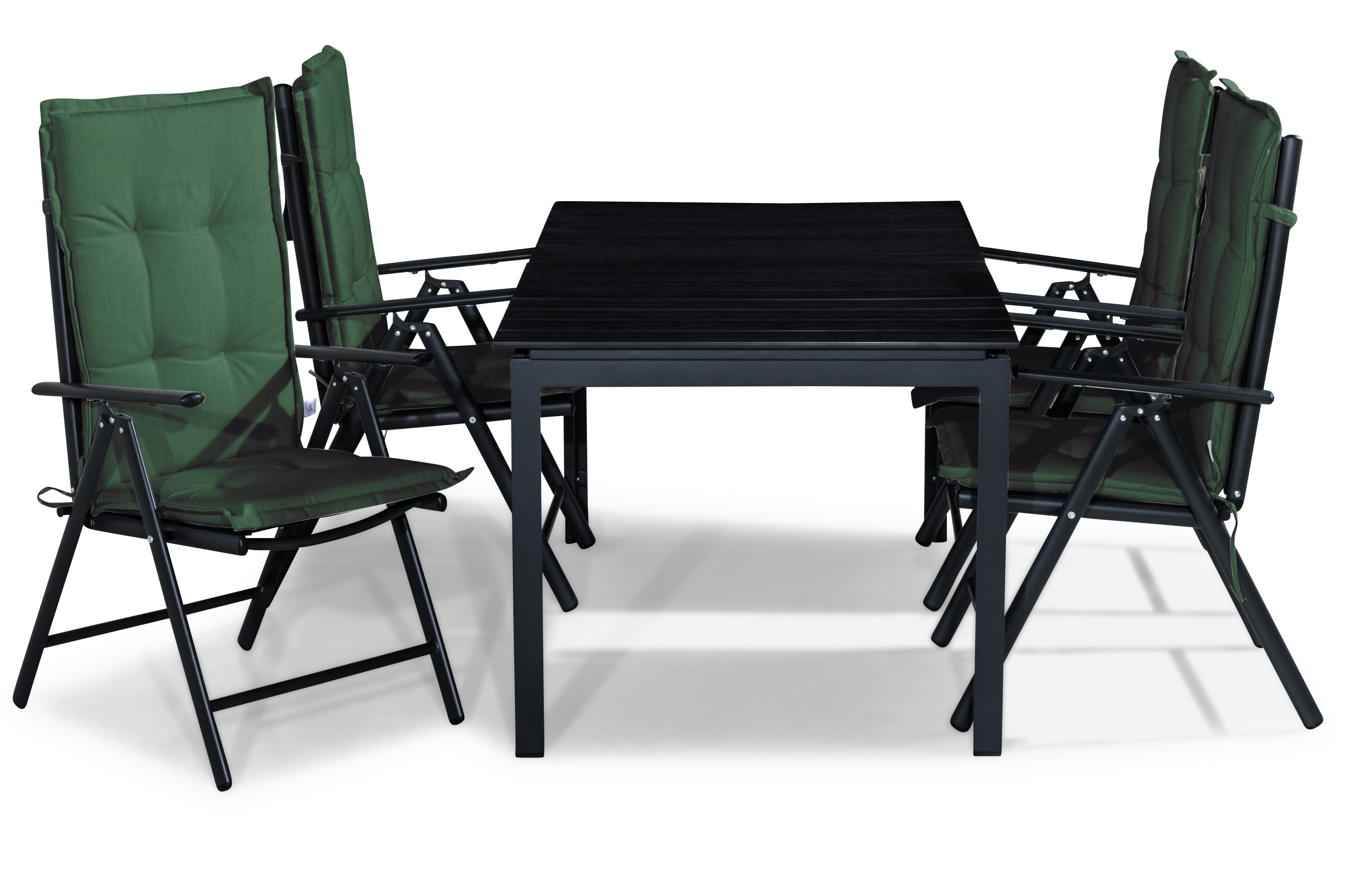 tunis matgrupp utomhus 152-210x90 + 4 maggie positionsstol m dyna - svart/grön