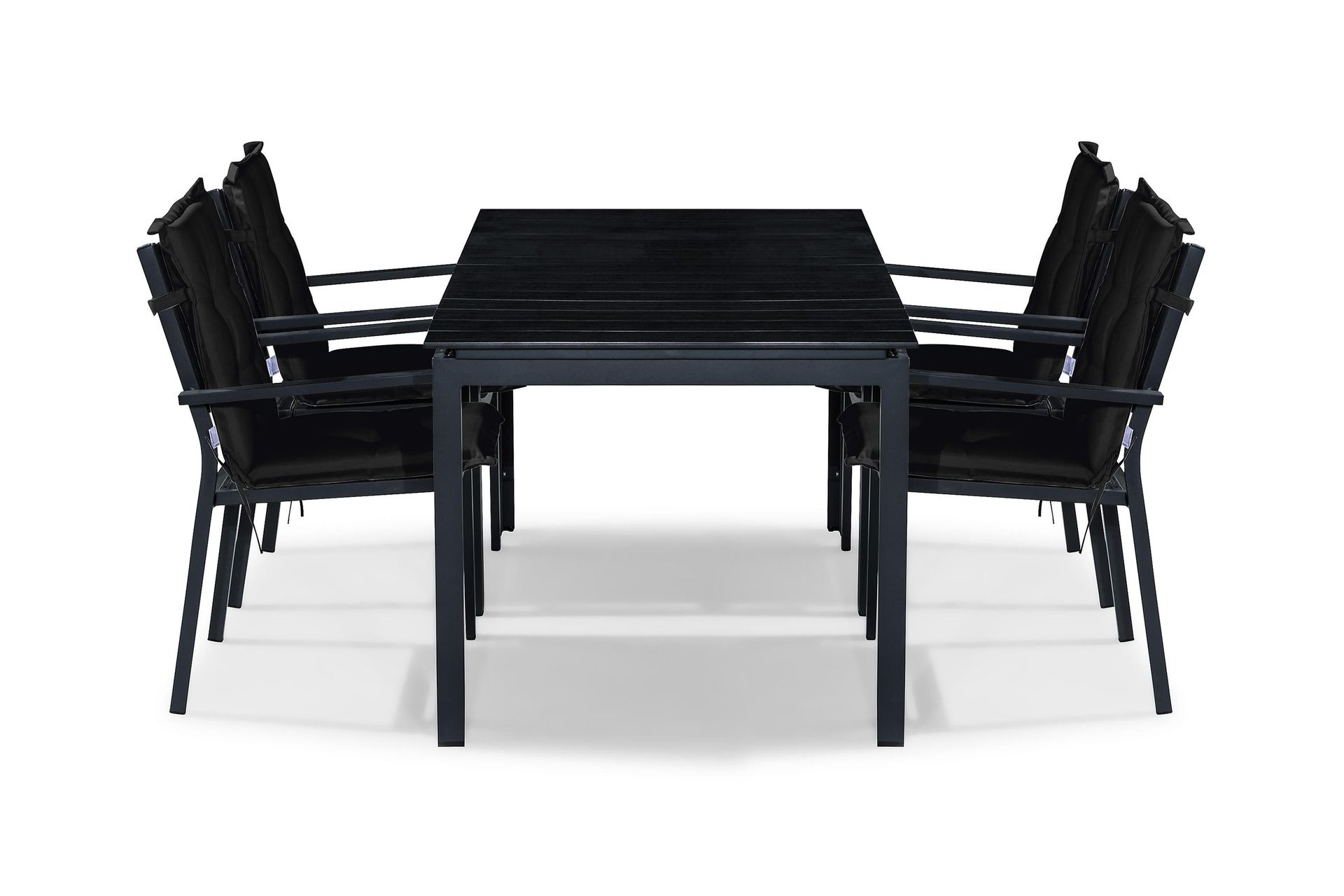tunis matgrupp utomhus 152-210x90 + 4 stapelstolar m dyna - svart
