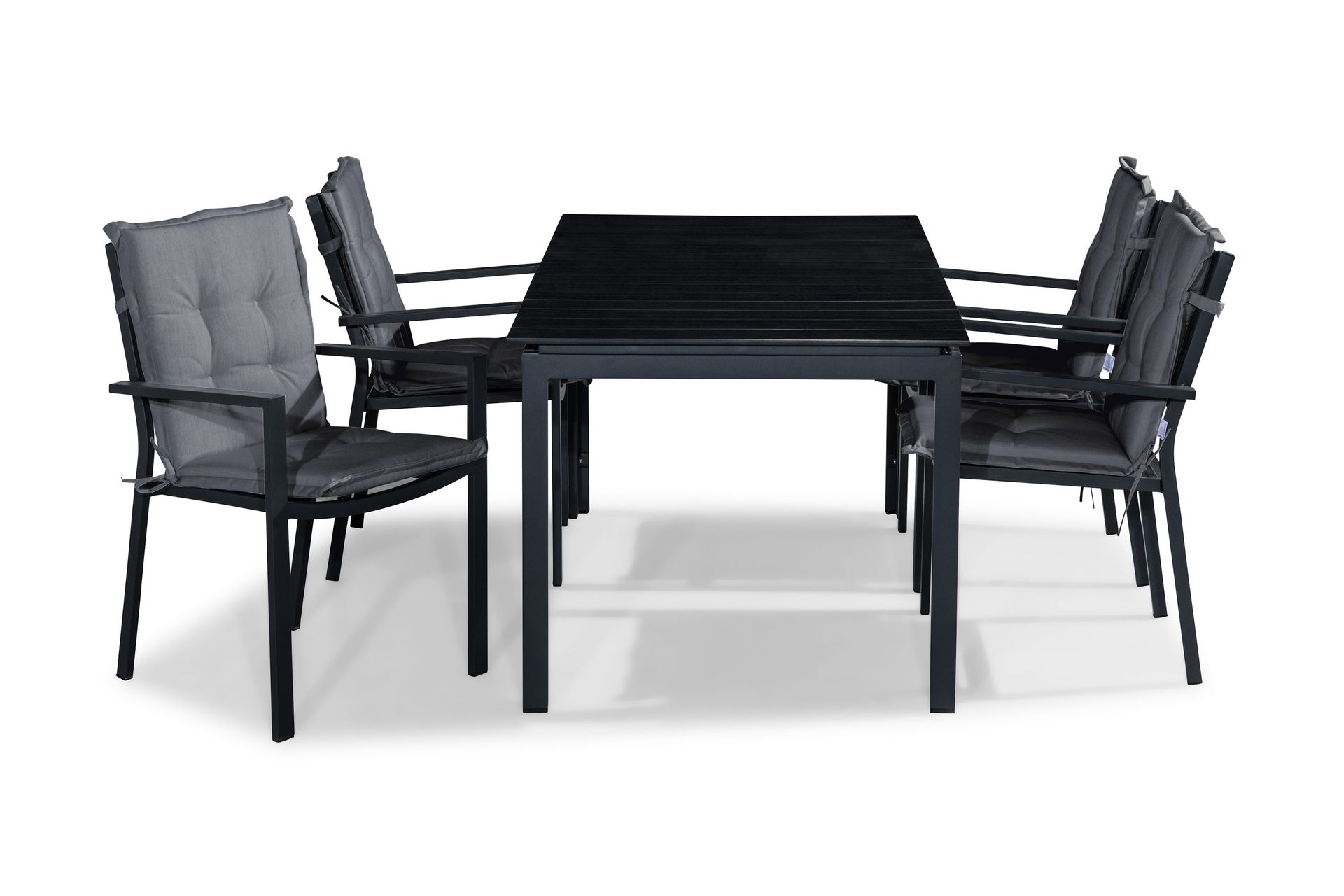 tunis matgrupp utomhus 152-210x90 + 4 stapelstolar m dyna - svart/grå