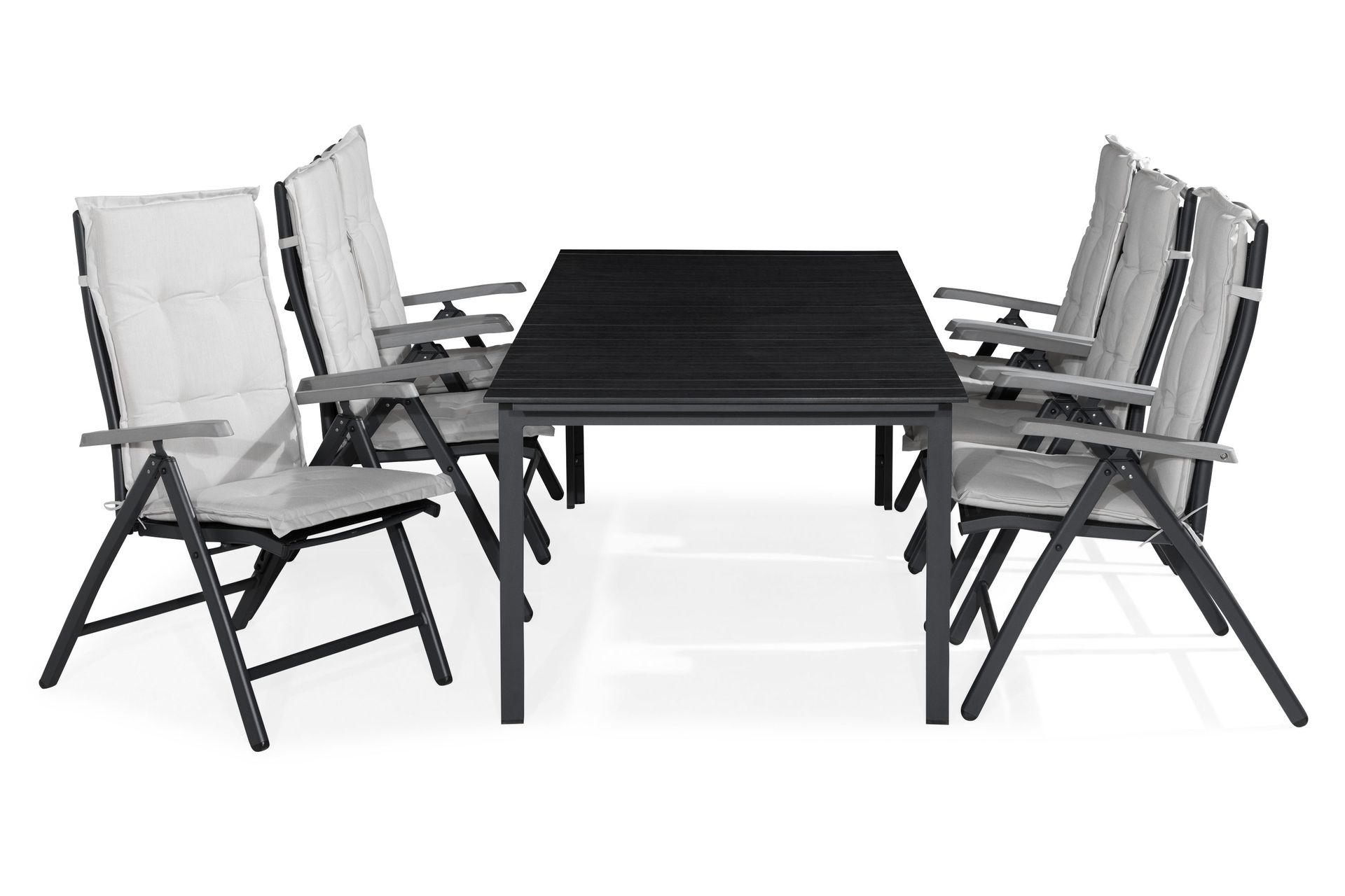 tunis matgrupp utomhus 205x90 + 6 monaco lyx positionsstol m dyna - svart/grå/offwhite