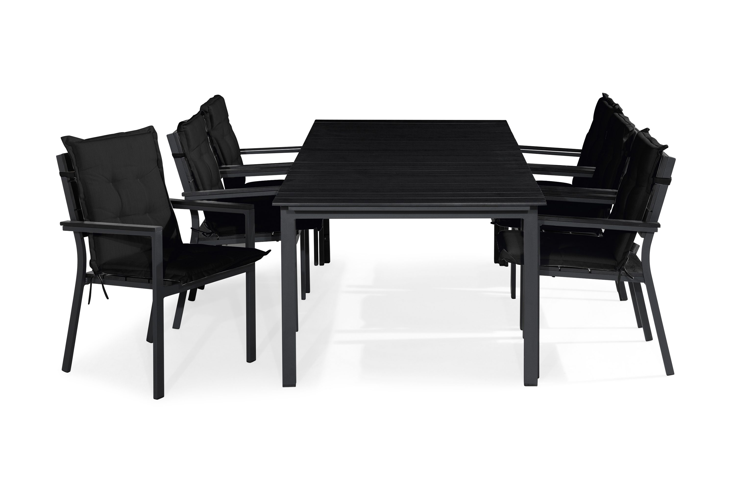 tunis matgrupp utomhus 205x90 + 6 stapelstolar m dyna - svart