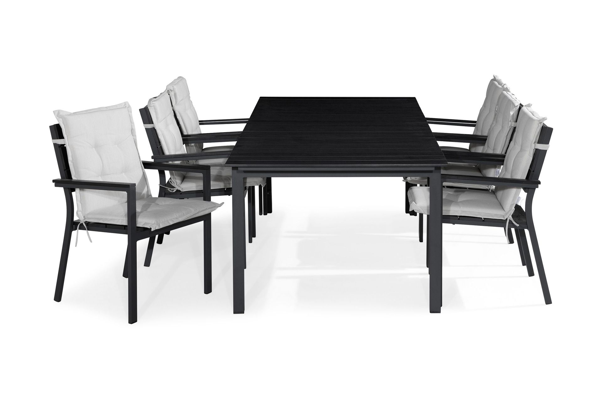tunis matgrupp utomhus 205x90 + 6 tunis stapelstol m dyna - svart/offwhite