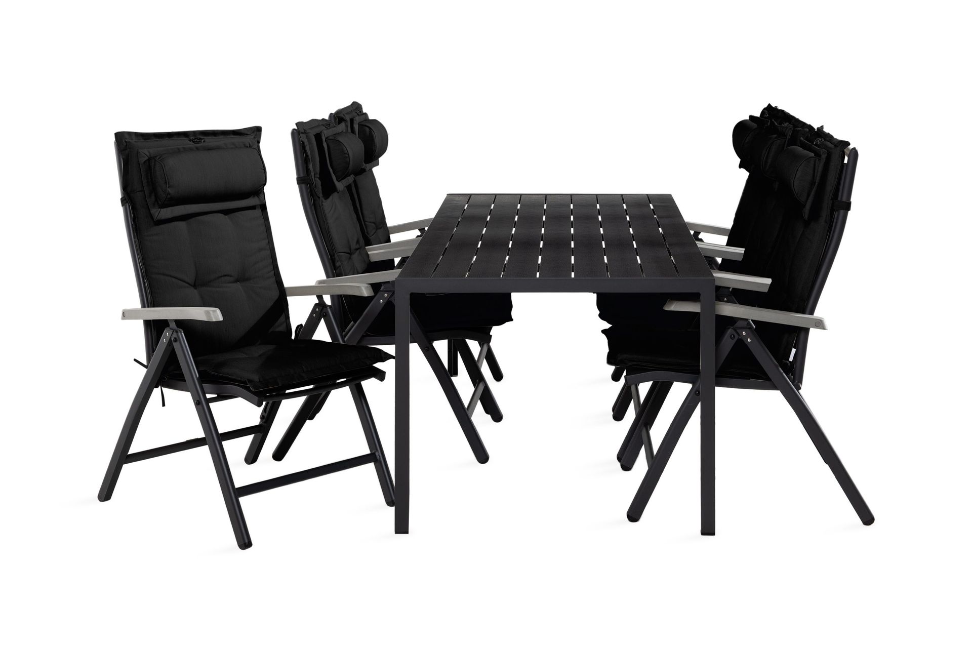 tunis matgrupp utomhus 90x205 + 6 monaco positionsstol m dyna - svart/grå