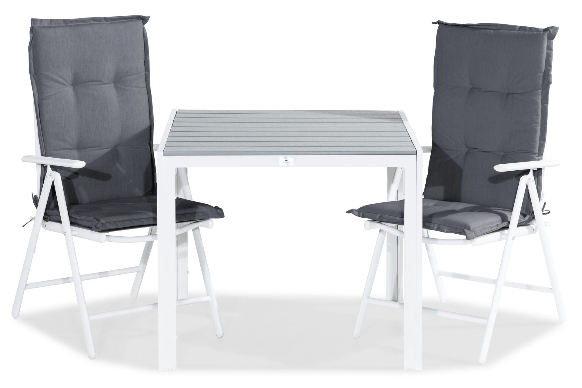 tunis matgrupp utomhus 90x90 + 2 maggie positionsstol m dyna - vit/grå