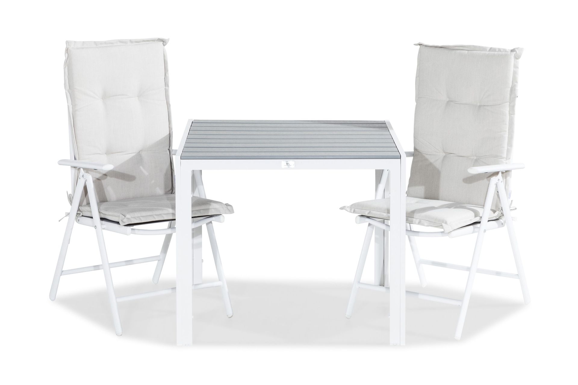 tunis matgrupp utomhus 90x90 + 2 maggie positionsstol m dyna - vit/grå/offwhite