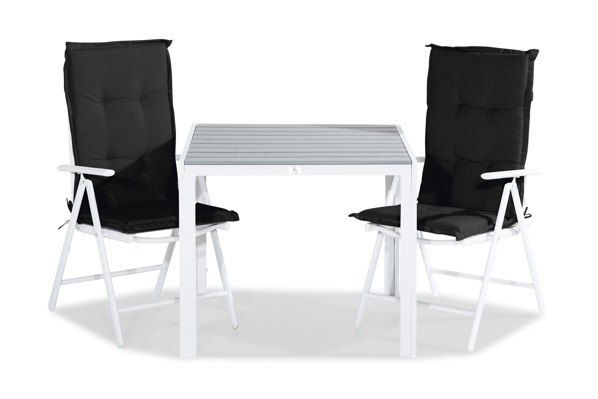 tunis matgrupp utomhus 90x90 + 2 maggie positionsstol m dyna - vit/grå/svart