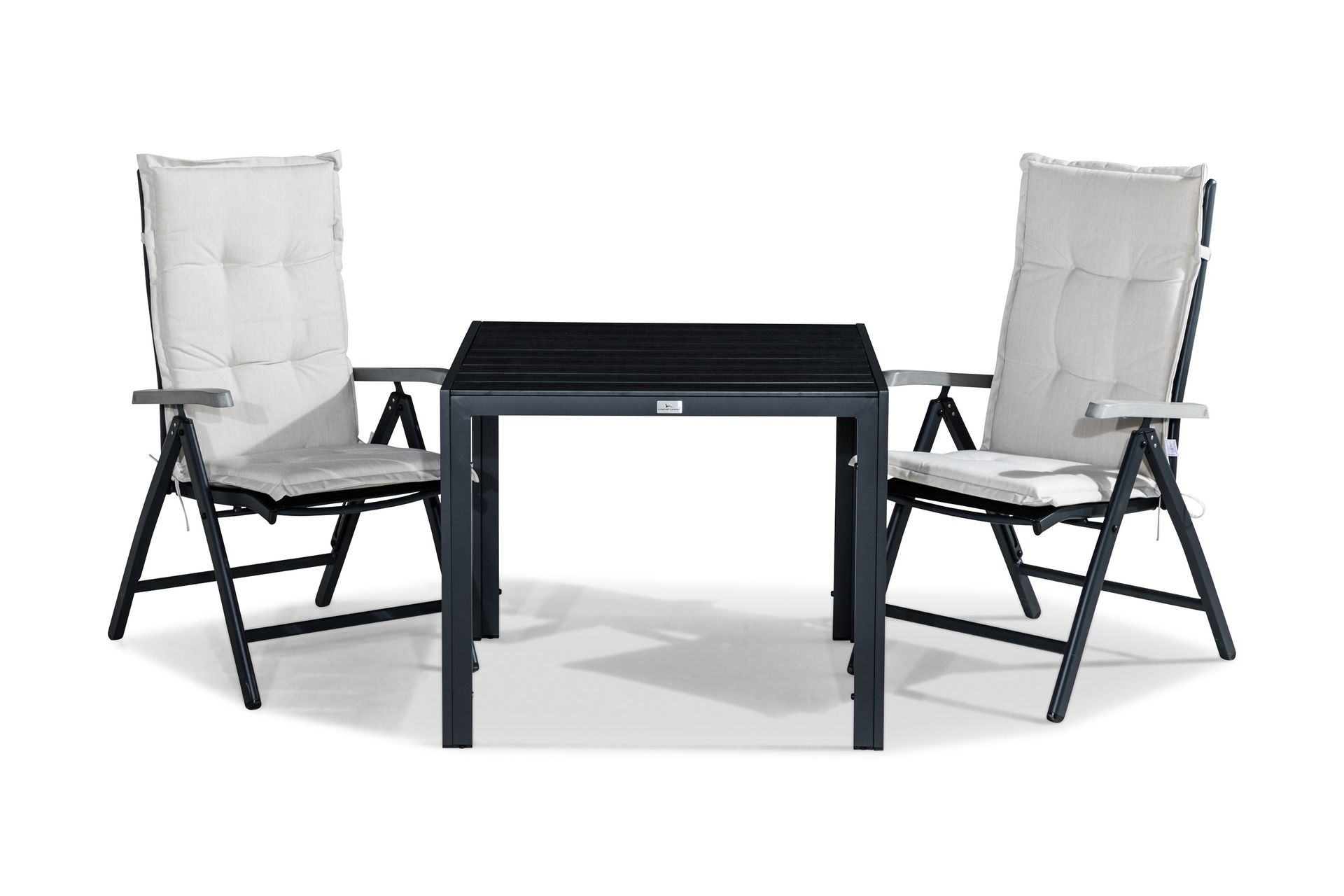 Tunis Matgrupp Utomhus 90x90 + 2 Monaco Lyx Positionsstol m Dyna - Svart/Gr&aring;/Offwhite