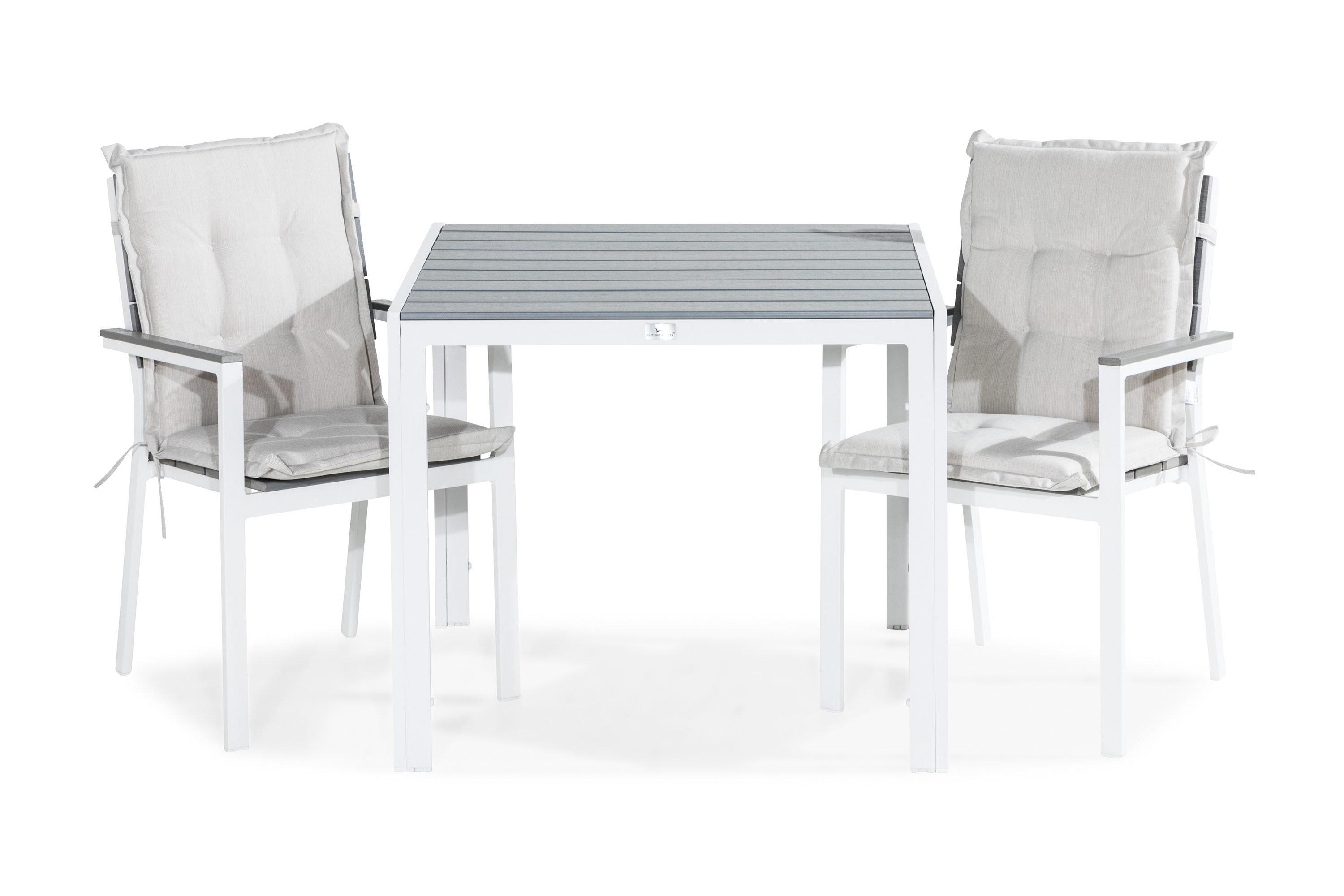 tunis matgrupp utomhus 90x90 + 2 tunis stapelstol m dyna - vit/grå/offwhite