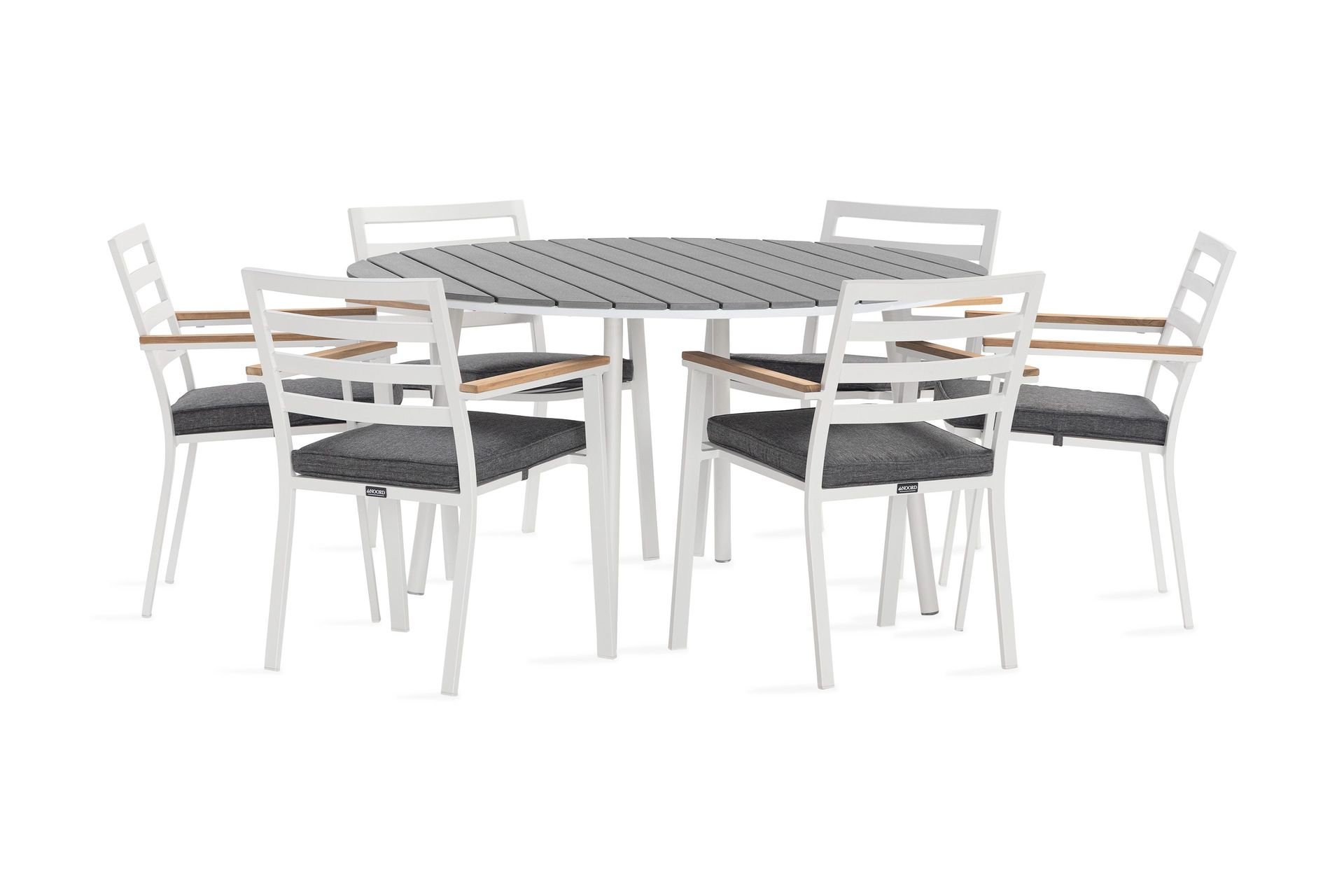 Tunis Matgrupp Utomhus Rund 140 cm + 6 Oliver Matstol - Alu/Vit