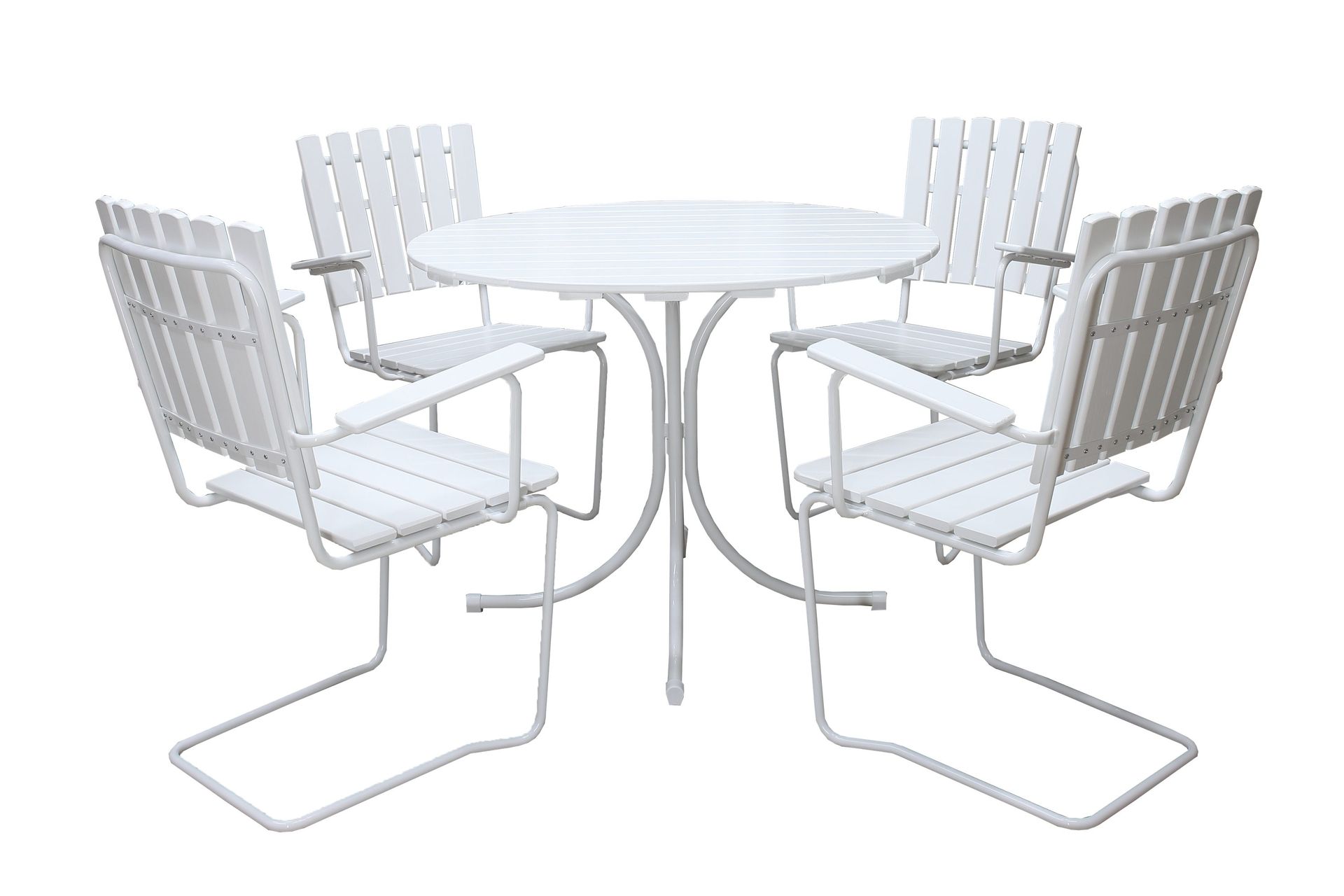 Vaxholm Matgrupp Utomhus Rund 100 cm + 4 Utestolar Vit -