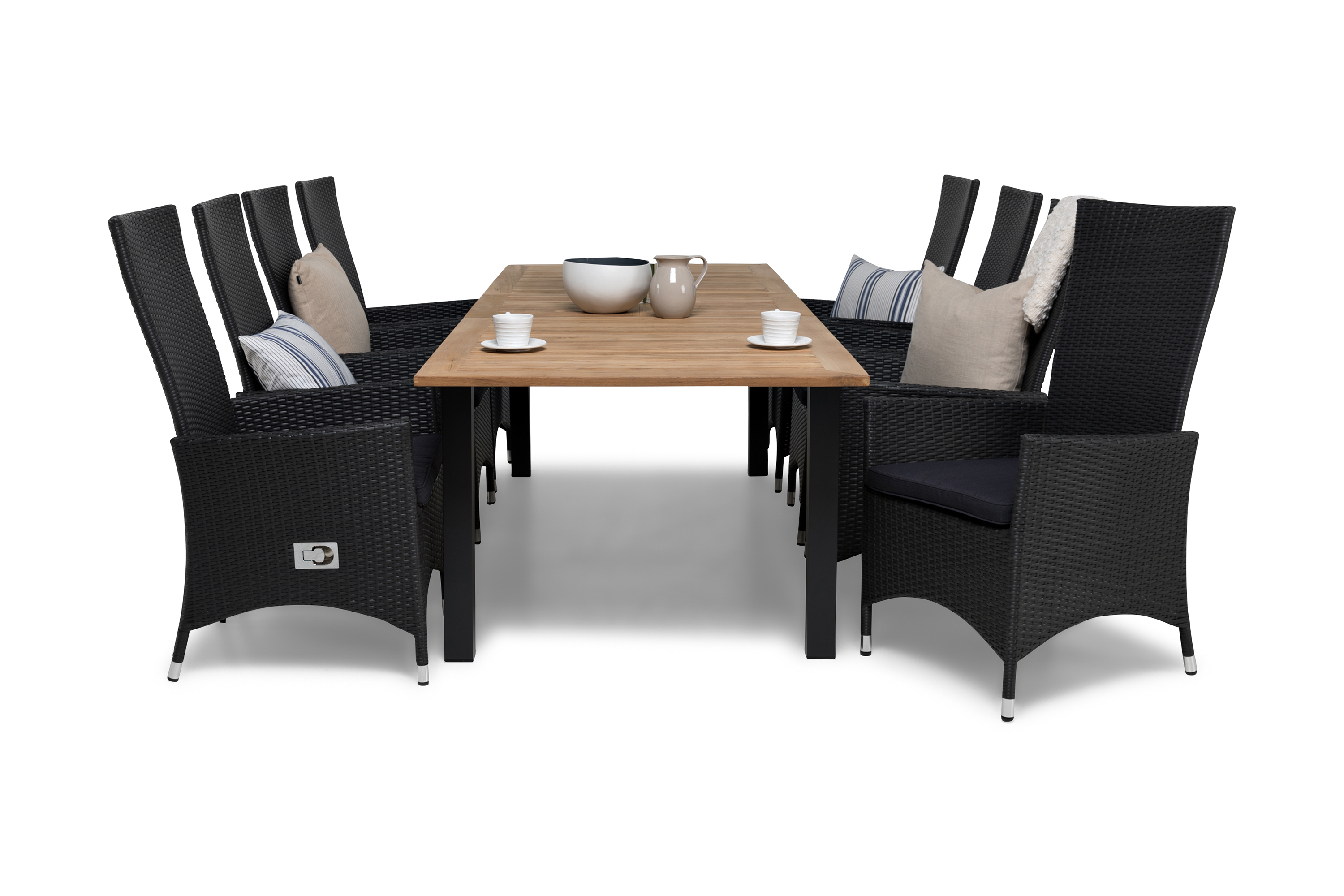 vegas las matgrupp utomhus 220-280 + 8 jenny ställbar fåtölj - inkl dyna teaksvartgrå