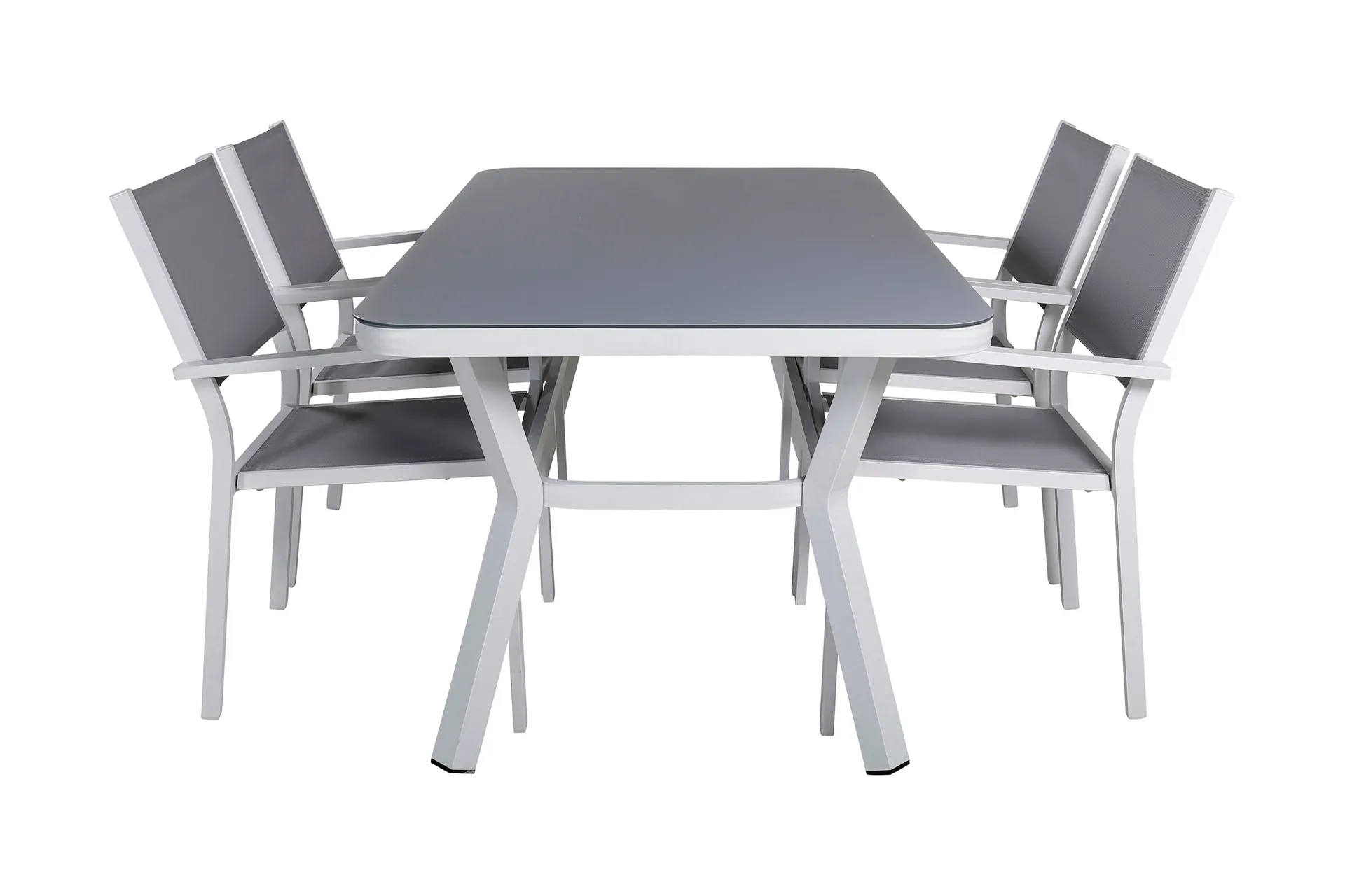 virya matgrupp utomhus 160cm + 4 copacabana stapelbara matstolar - vit/grå