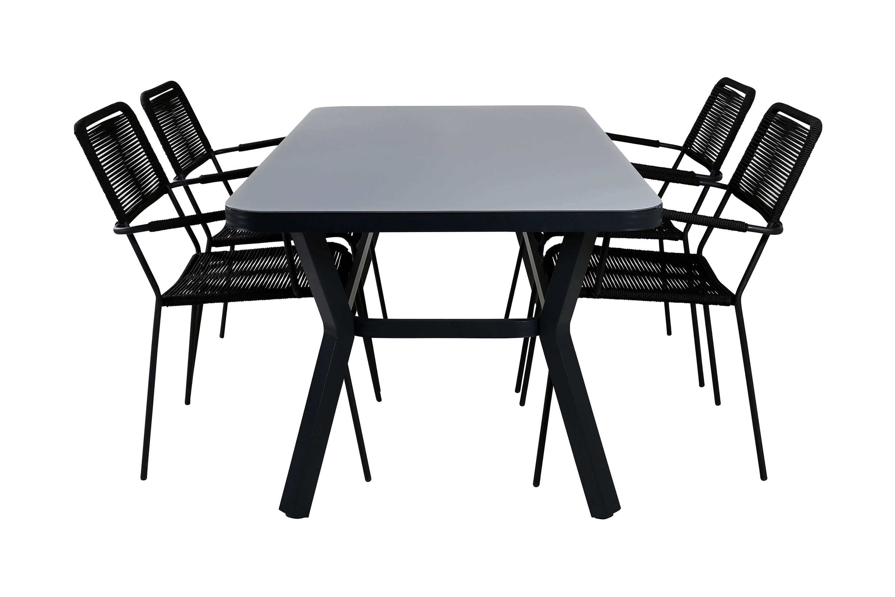 Virya Matgrupp Utomhus 160cm 4 Lindos Karmstolar Svart/Natur