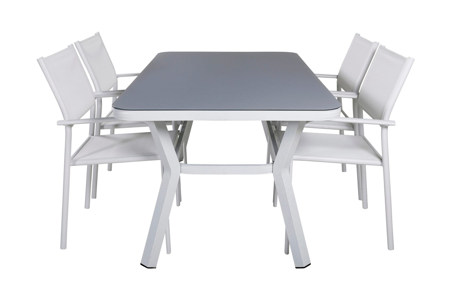 virya matgrupp utomhus 160cm + 4 santorini karmstolar - vit/grå